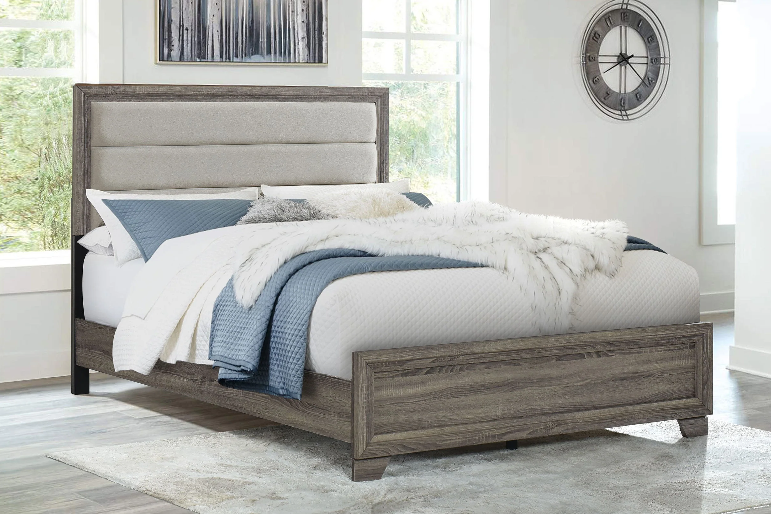 Wright 52-inch Upholstered Bed Brown Oak - Image 9