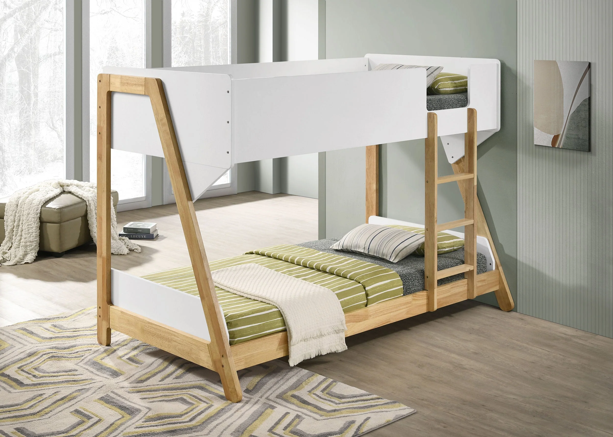 Wyatt Wood Twin Over Twin Bunk Bed White and Natural - Image 3