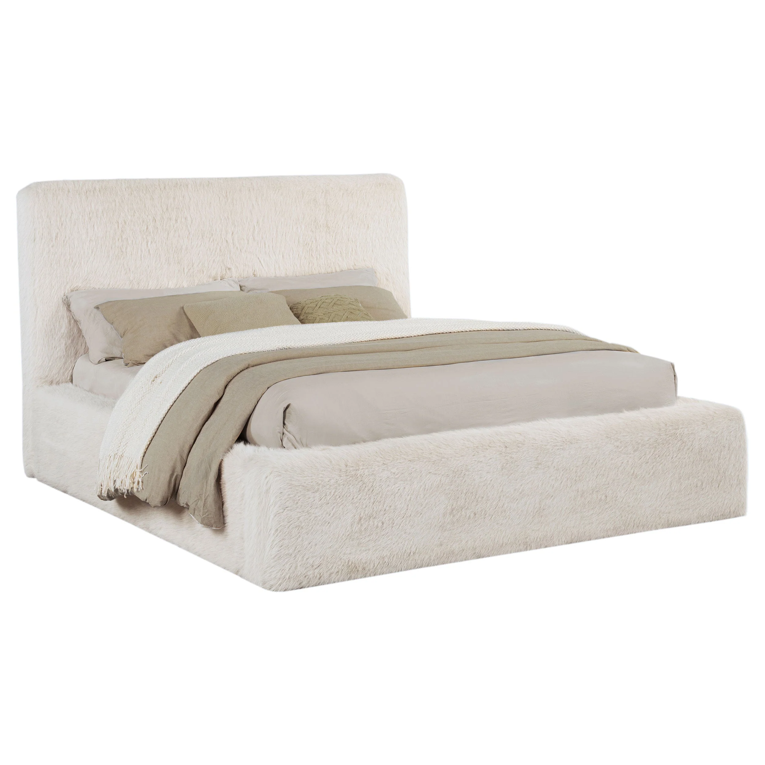Rebecca Faux Fur Upholstered Bed Cream - Image 12