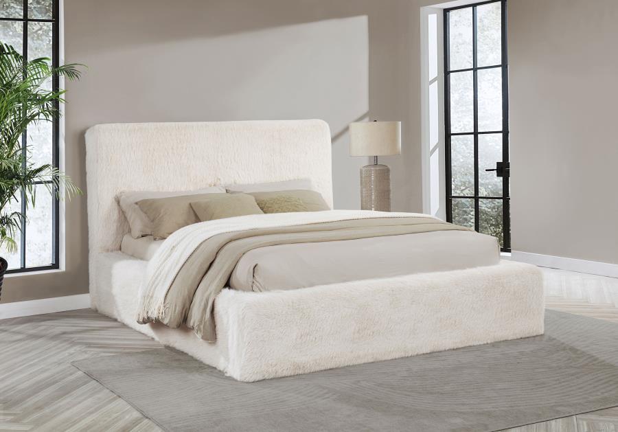 Rebecca Faux Fur Upholstered Bed Cream - Image 2
