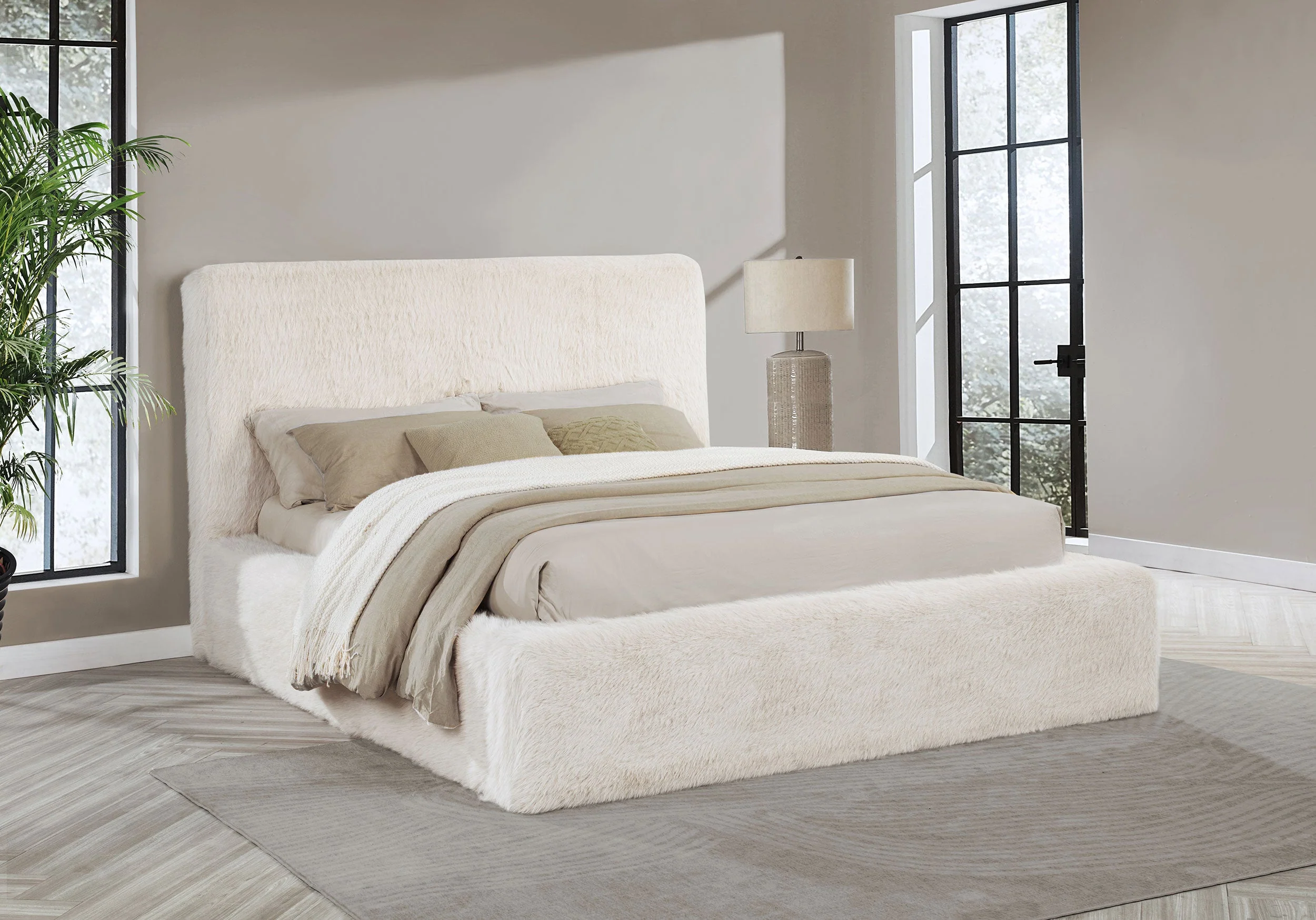 Rebecca Faux Fur Upholstered Bed Cream - Image 7