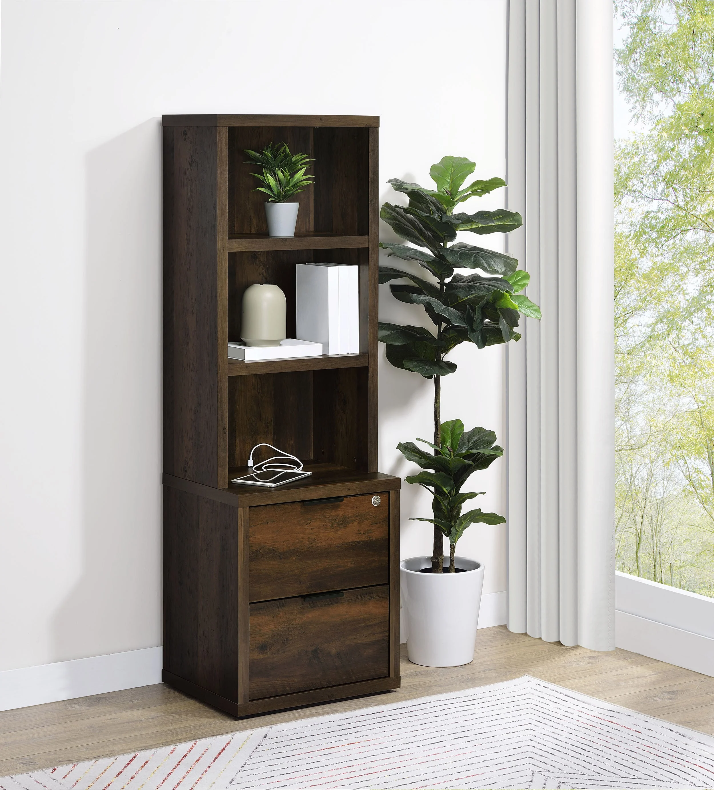Westpark 3-shelf Bookcase USB and Lockable Drawer - Image 8
