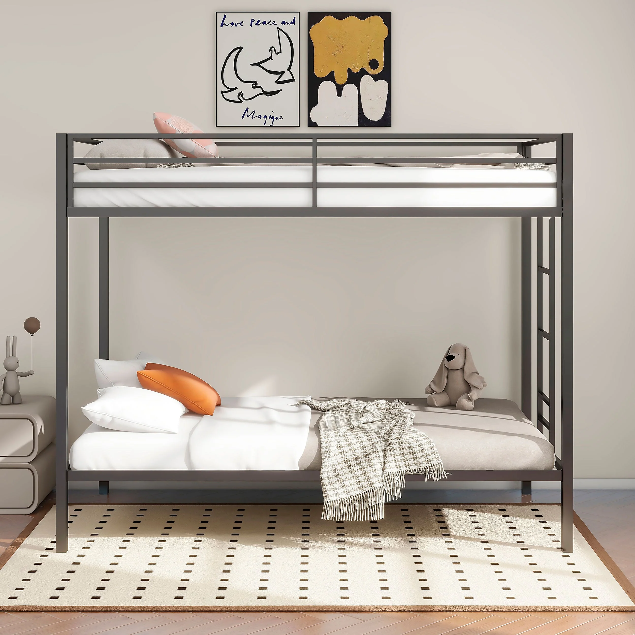Alevera Metal Twin Over Twin Bunk Bed with Ladder - Image 13