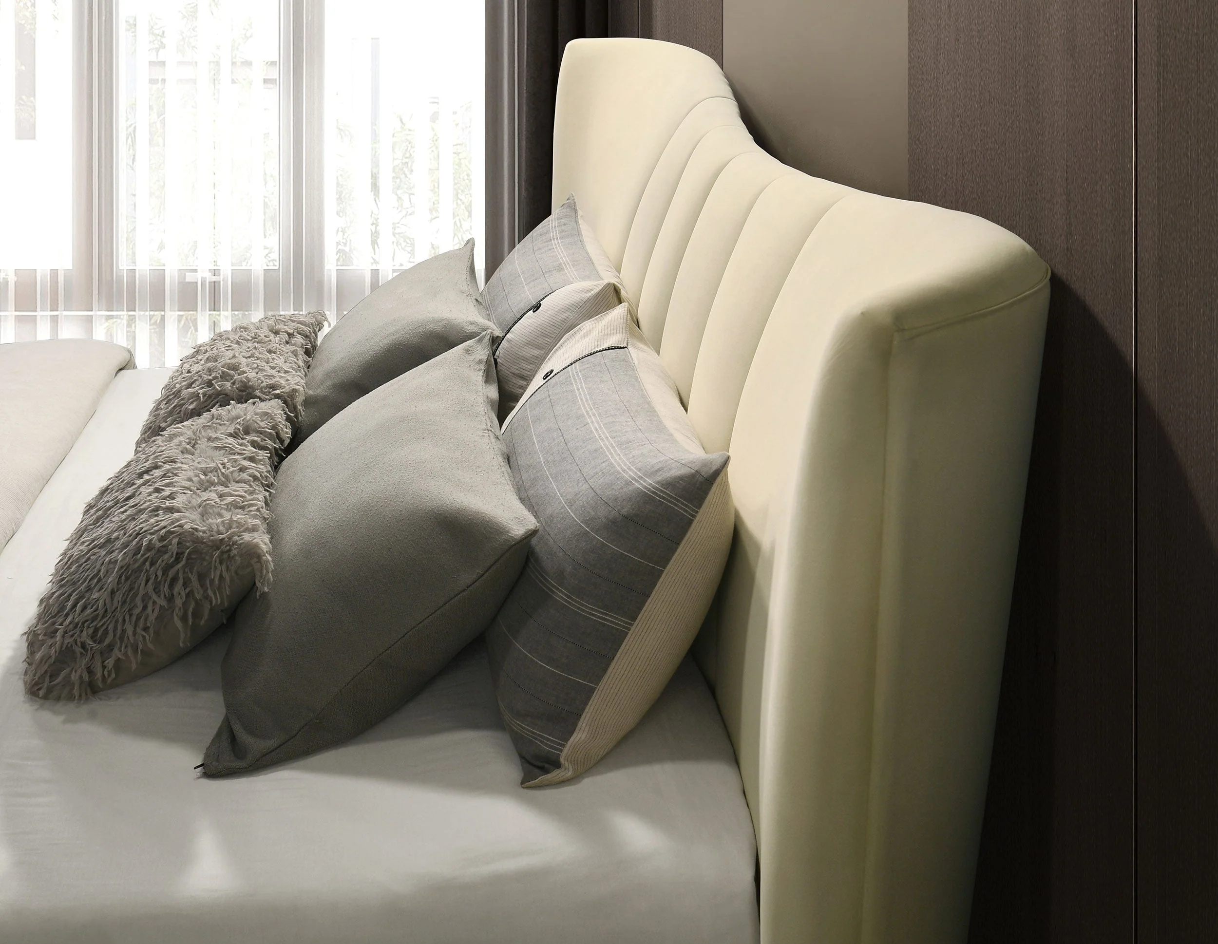 Evelyn Upholstered Panel Platform Bed Ivory - Image 17