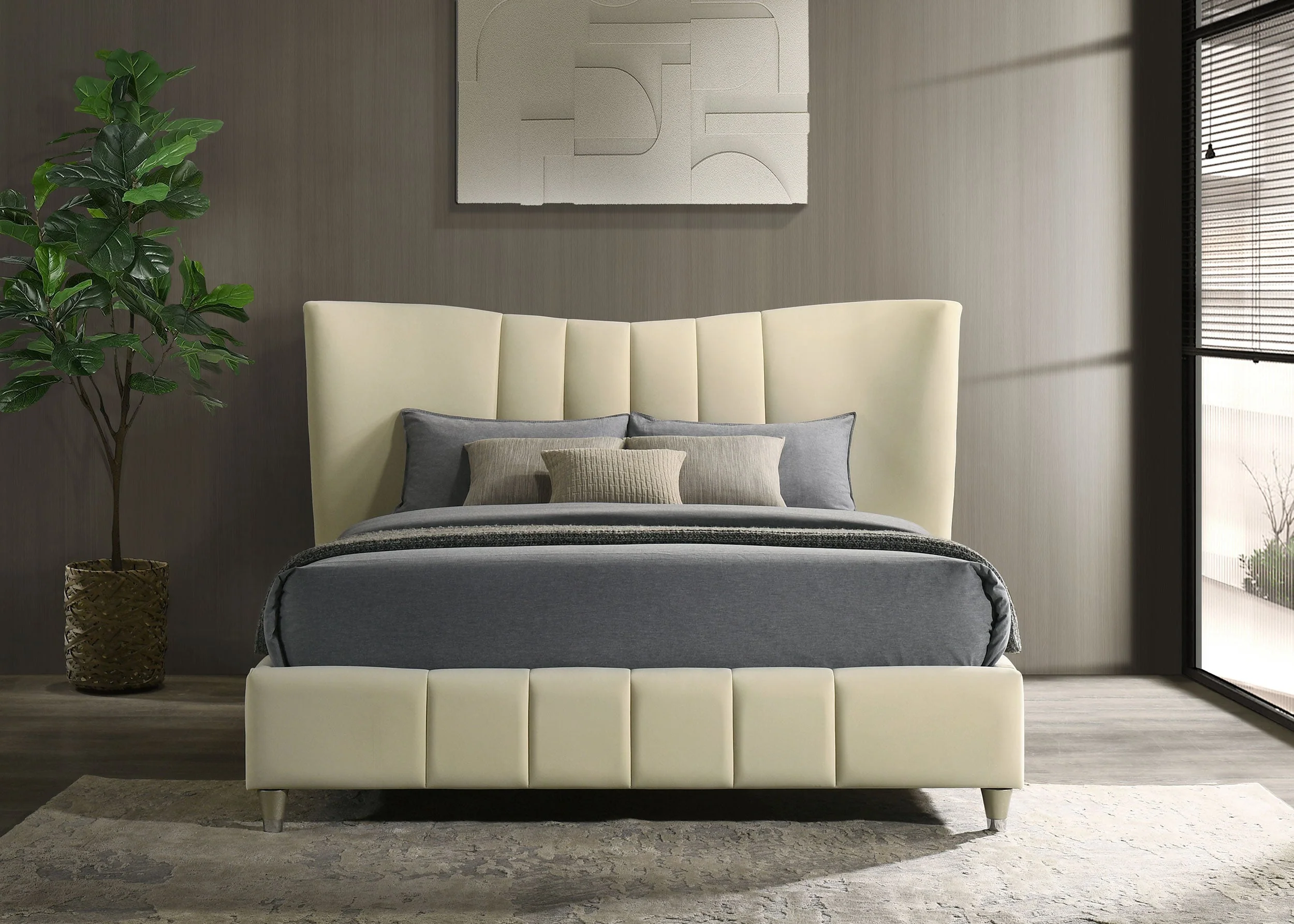 Evelyn Upholstered Panel Platform Bed Ivory - Image 7