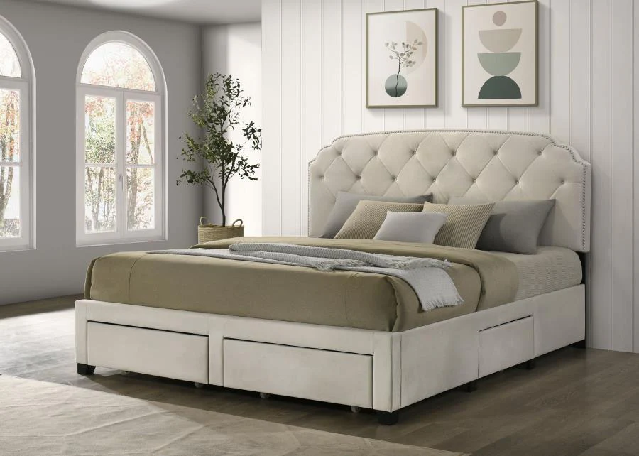 Marianna 4-drawer Upholstered Storage Bed Cream - Image 2