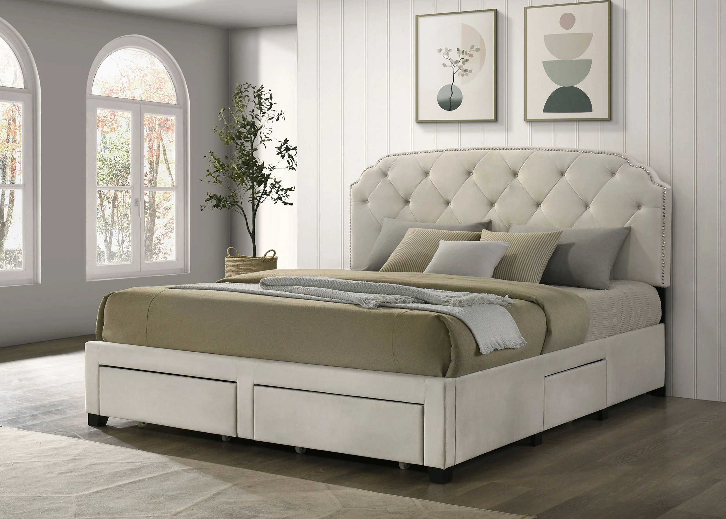 Marianna 4-drawer Upholstered Storage Bed Cream - Image 8