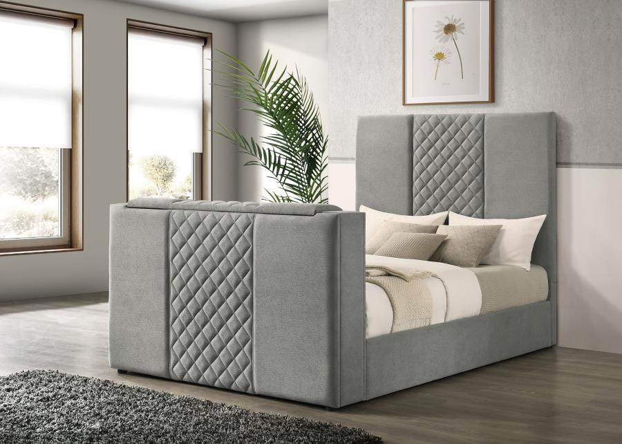 Tara 61-inch Upholstered Panel TV Bed Grey - Image 2