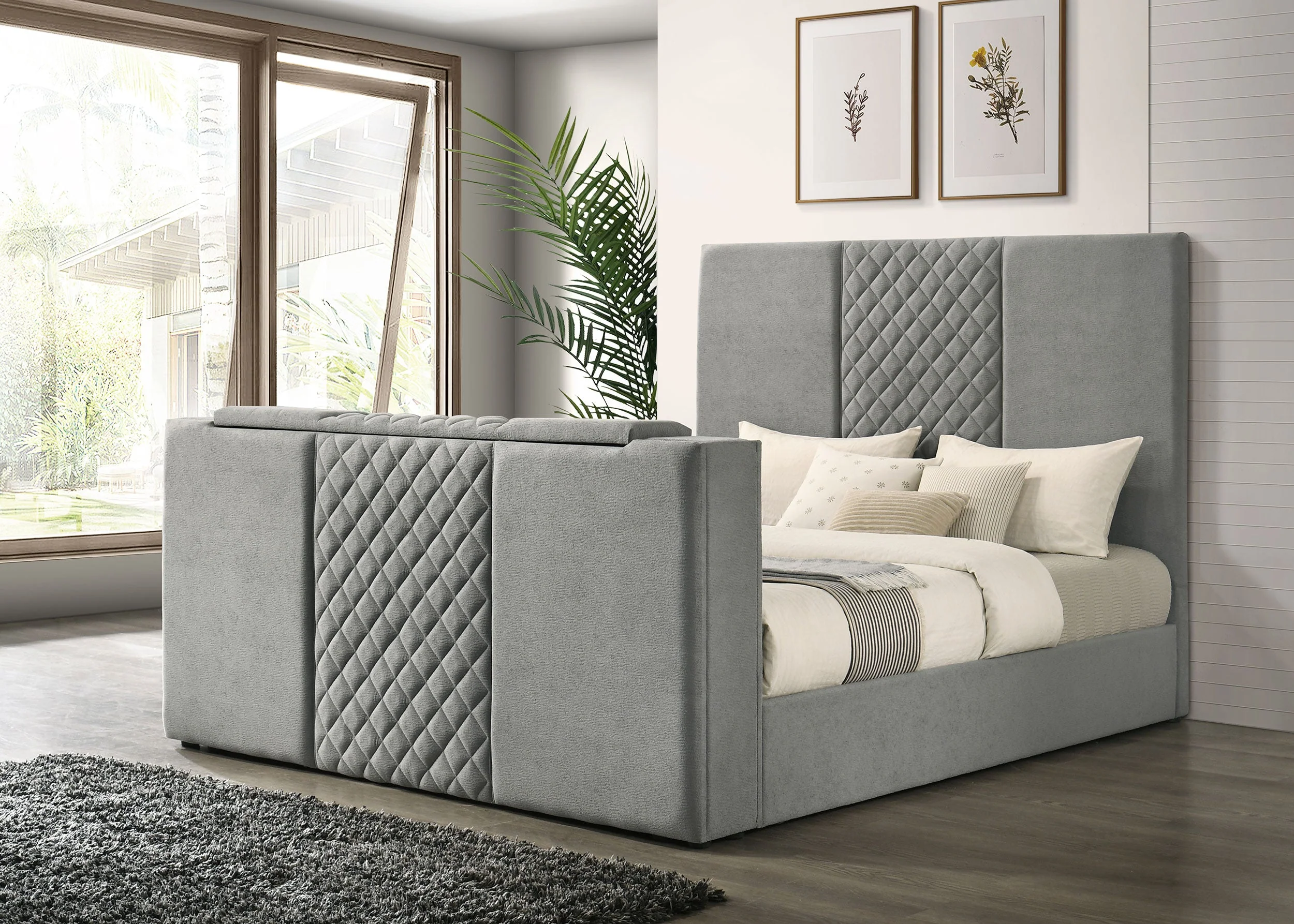 Tara 61-inch Upholstered Panel TV Bed Grey - Image 6