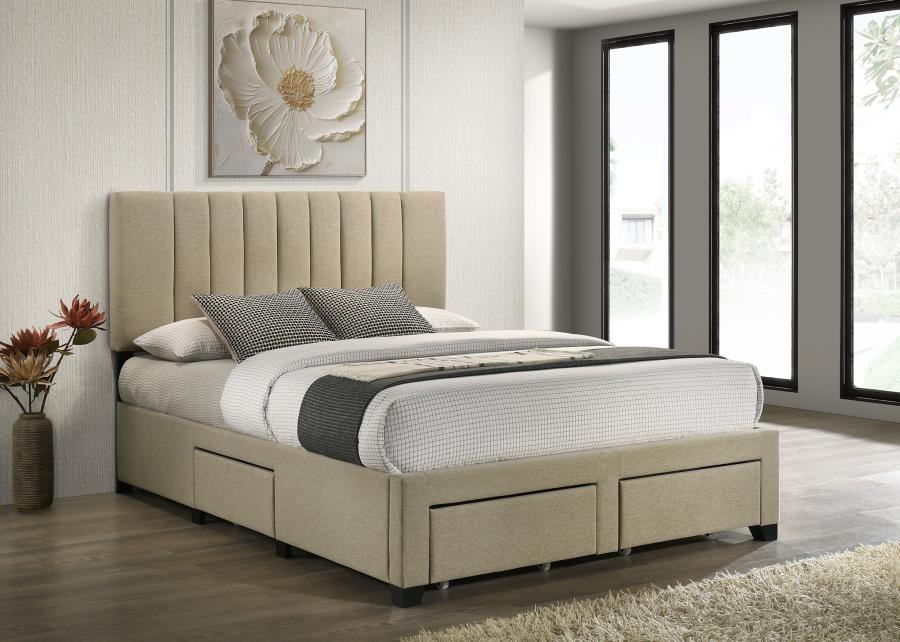 Wheatland 4-drawer Upholstered Storage Bed Light Brown - Image 2