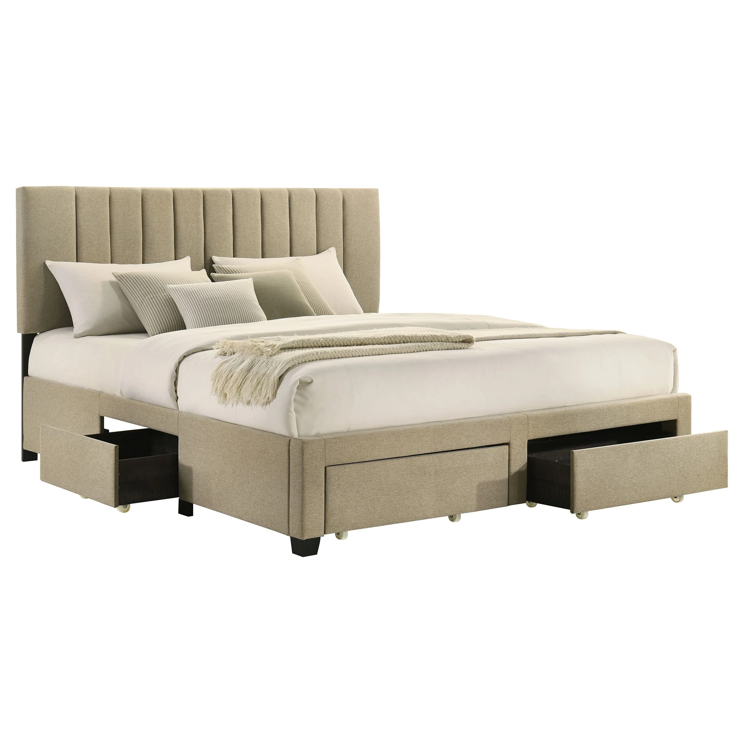 Wheatland 4-drawer Upholstered Storage Bed Light Brown - Image 20