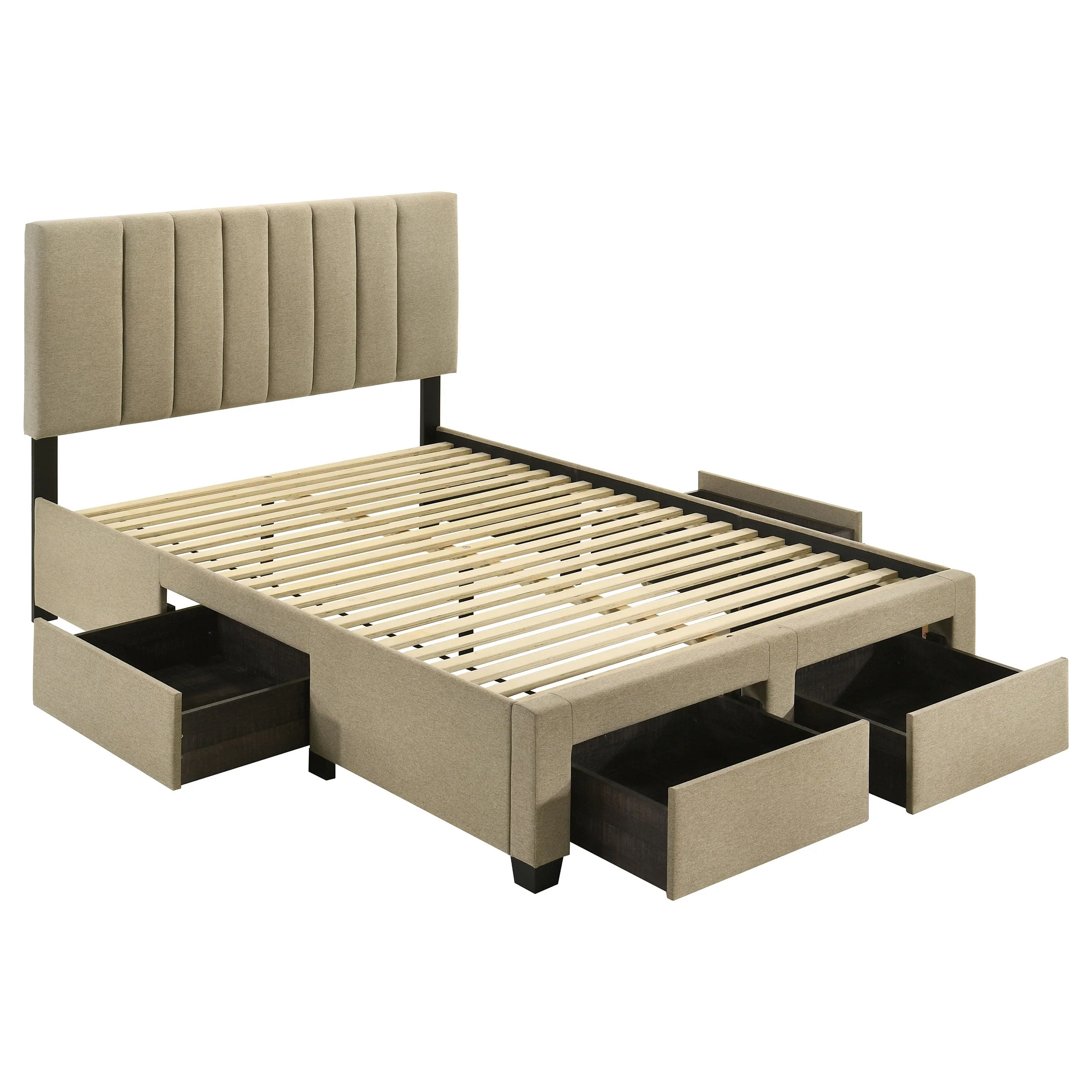 Wheatland 4-drawer Upholstered Storage Bed Light Brown - Image 6