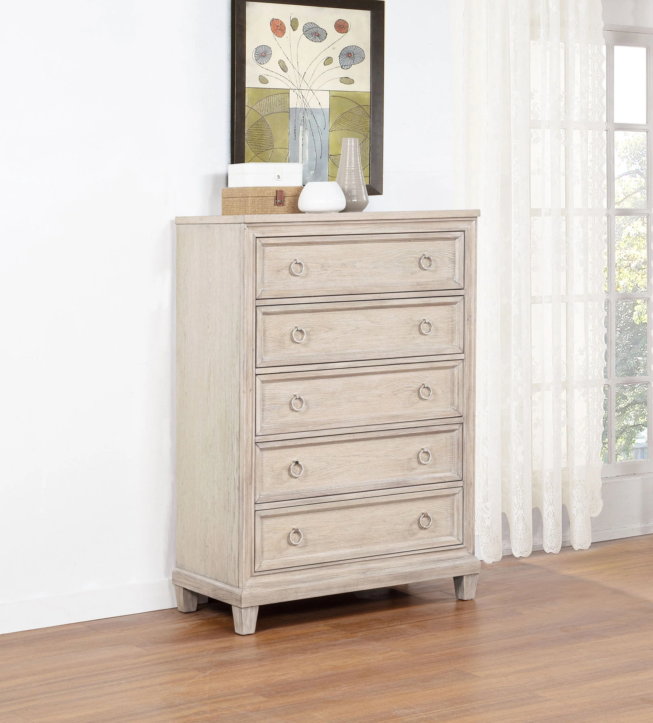 Pembroke 5-drawer Chest of Drawers Washed Oak - Image 3