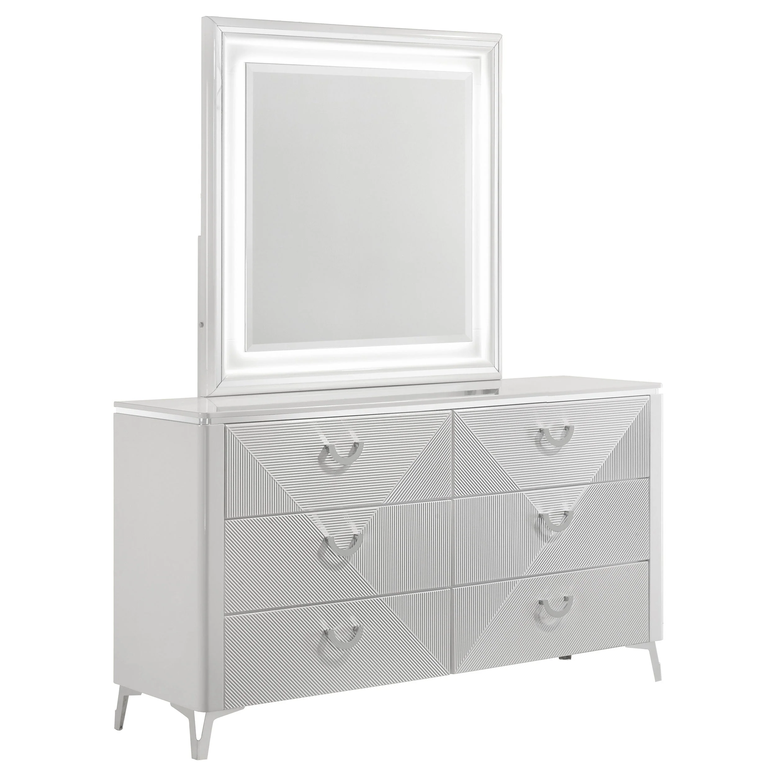 Cassia 6-drawer Dresser Cabinet with Mirror White High Gloss - Image 2