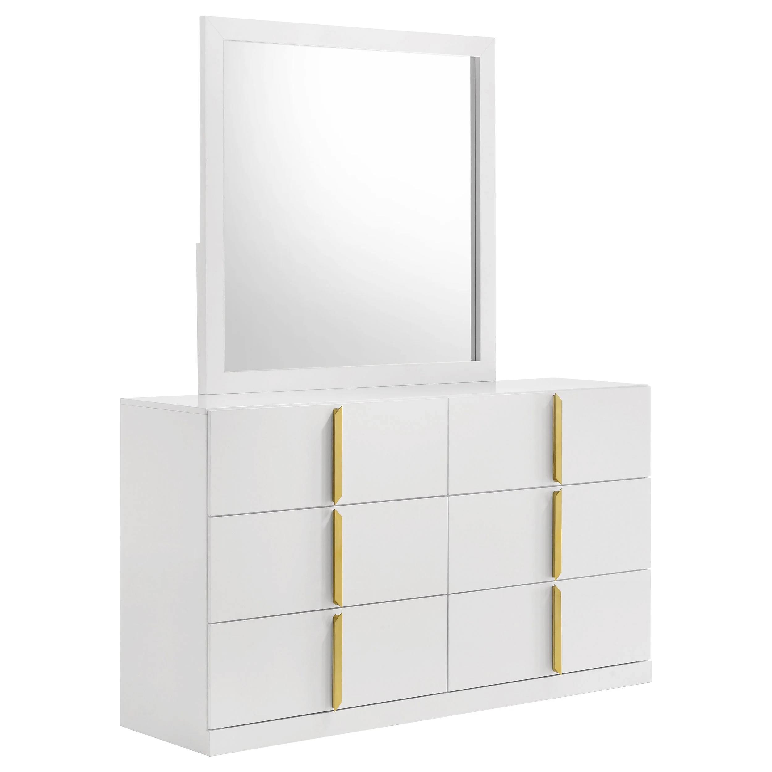Ines 6-drawer Bedroom Dresser with Mirror White High Gloss - Image 2