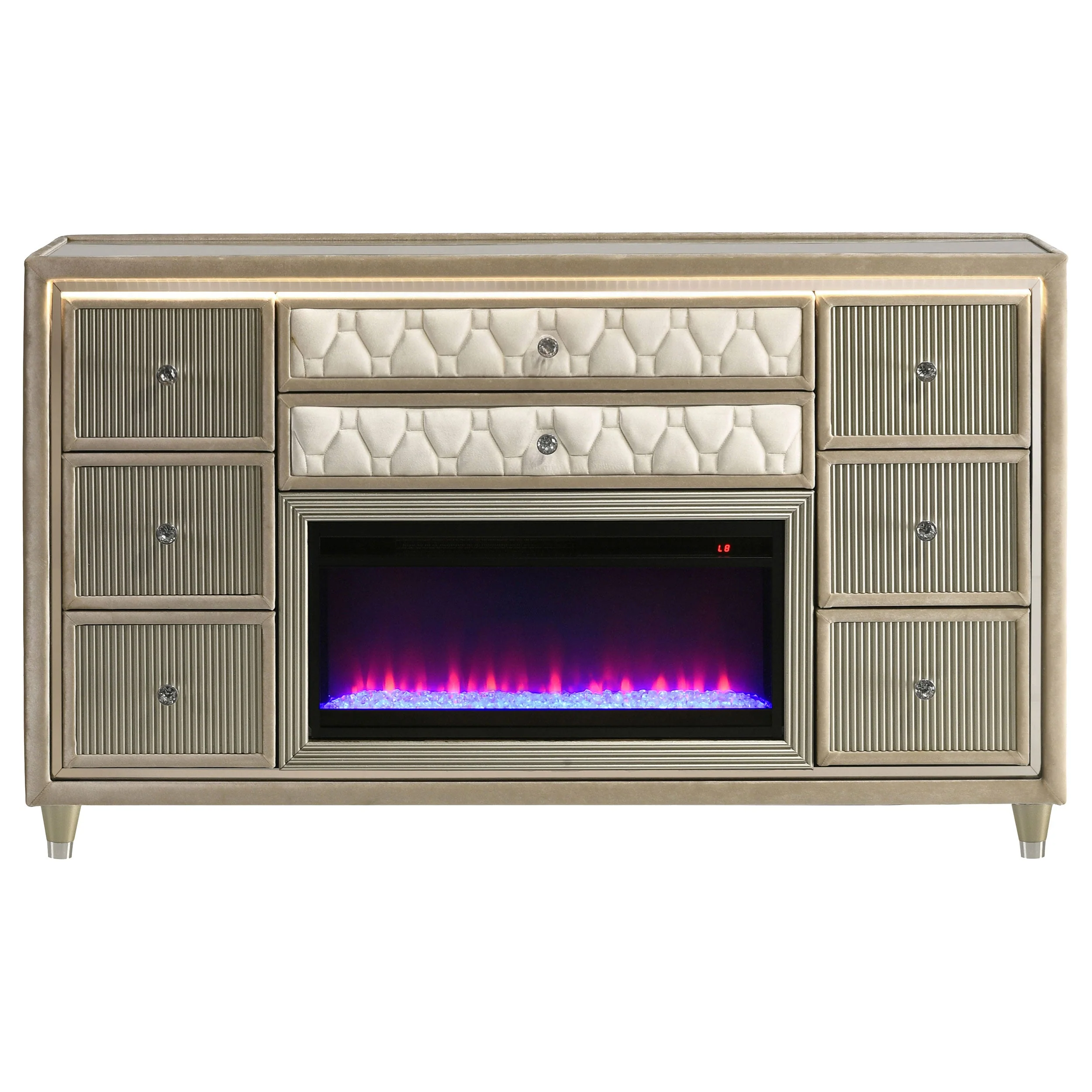 Lorient 8-drawer LED Bedroom Flame Box Dresser Ivory Camel - Image 4