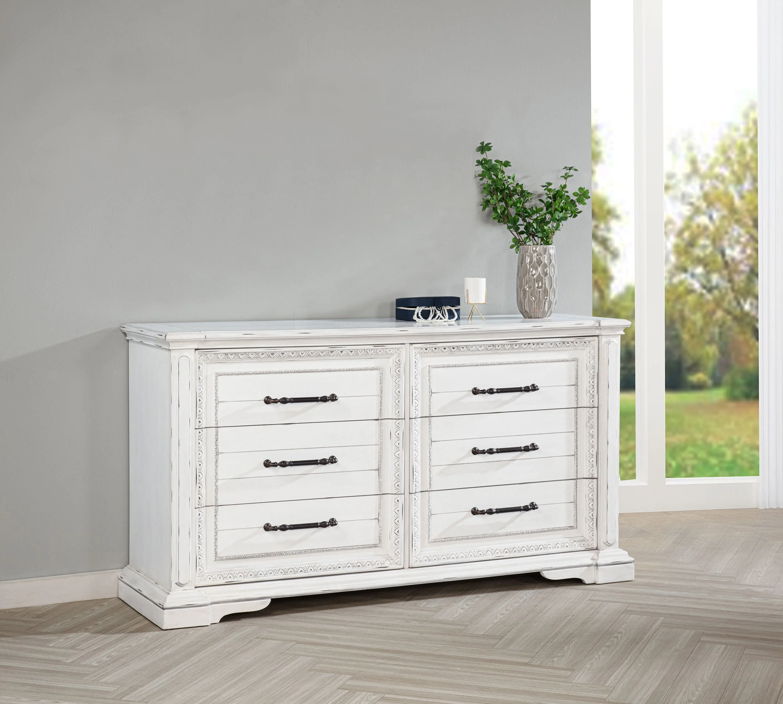 McKinney 6-drawer Bedroom Dresser Cabinet Vintage White - Image 3
