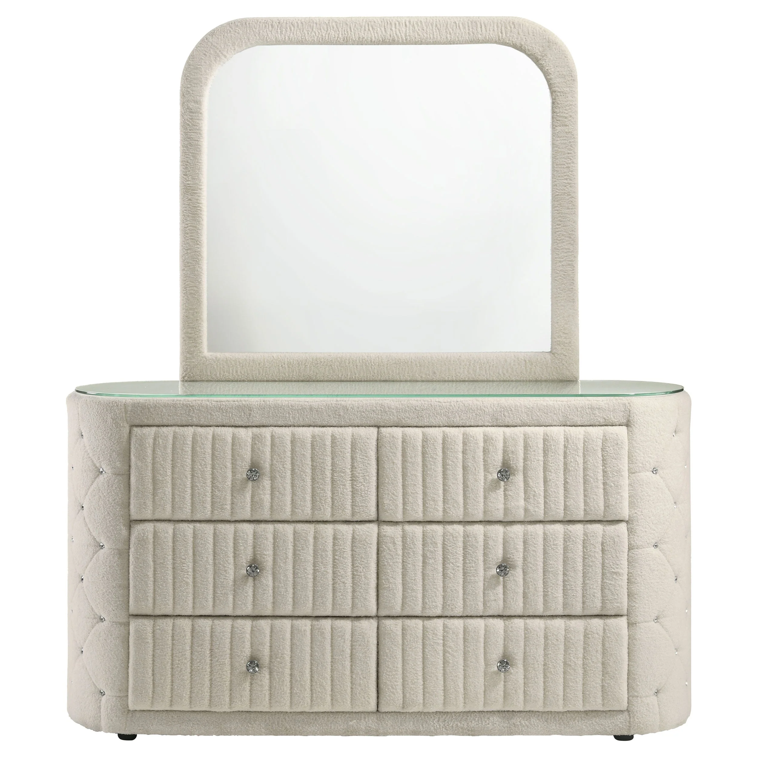 Sonya 6-drawer Upholstered Bedroom Dresser with Mirror Ivory - Image 4