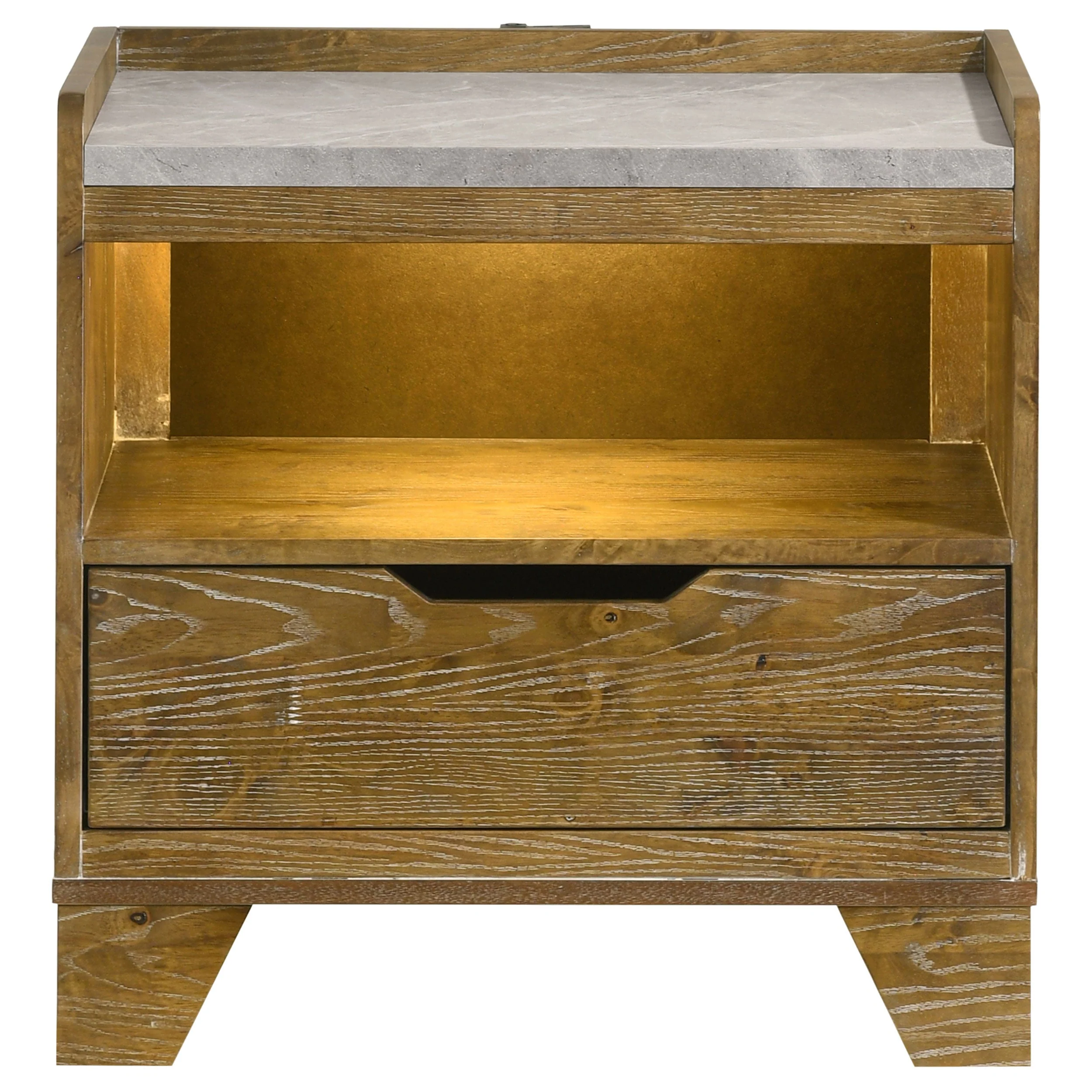 Henderson 1-drawer LED Nightstand Bedside Table Medium Oak - Image 4
