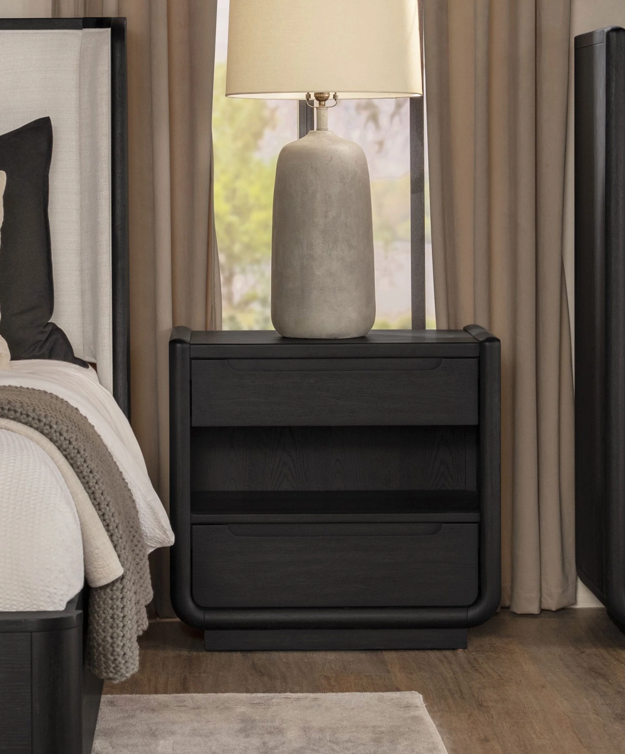 Leandro 2-drawer LED Nightstand with USB Burnished Black - Image 3