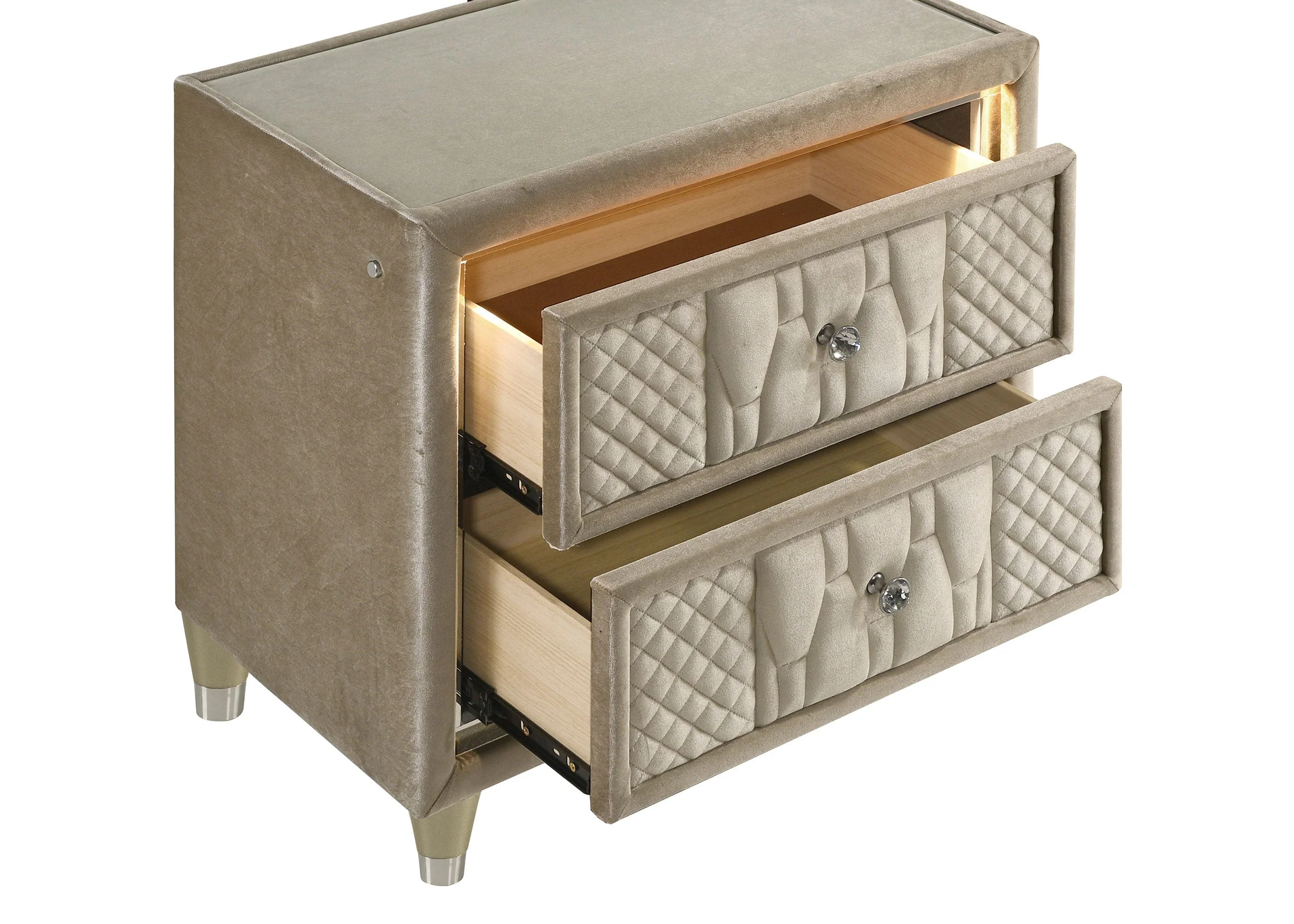 Lorient 2-drawer LED Nightstand with USB Ivory and Camel - Image 11