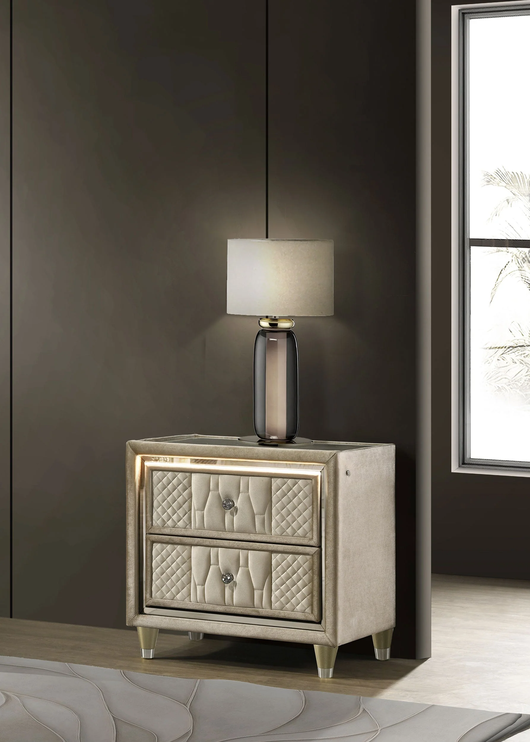 Lorient 2-drawer LED Nightstand with USB Ivory and Camel - Image 3