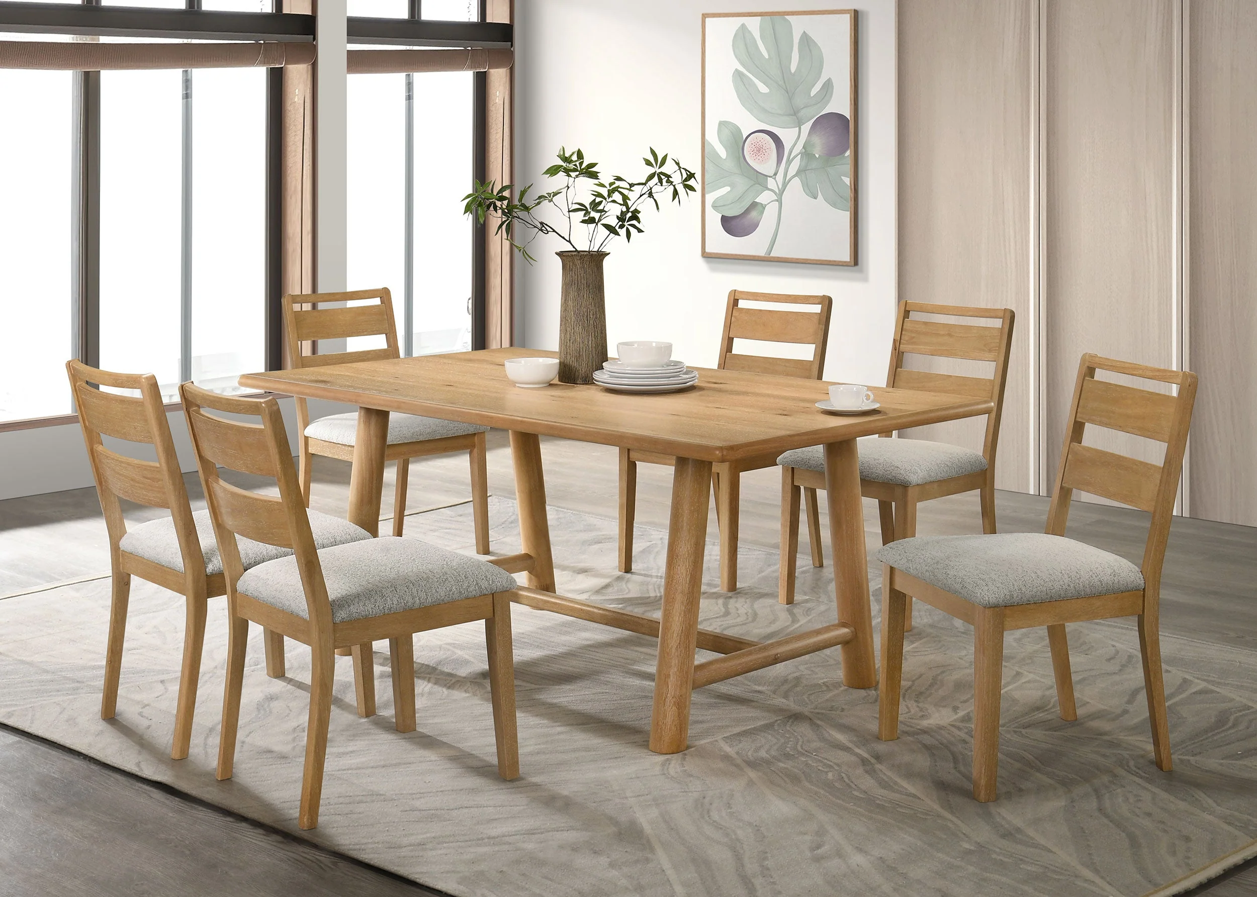Duncan 7-piece Rectangular Wood Dining Table Set Washed Oak - Image 2