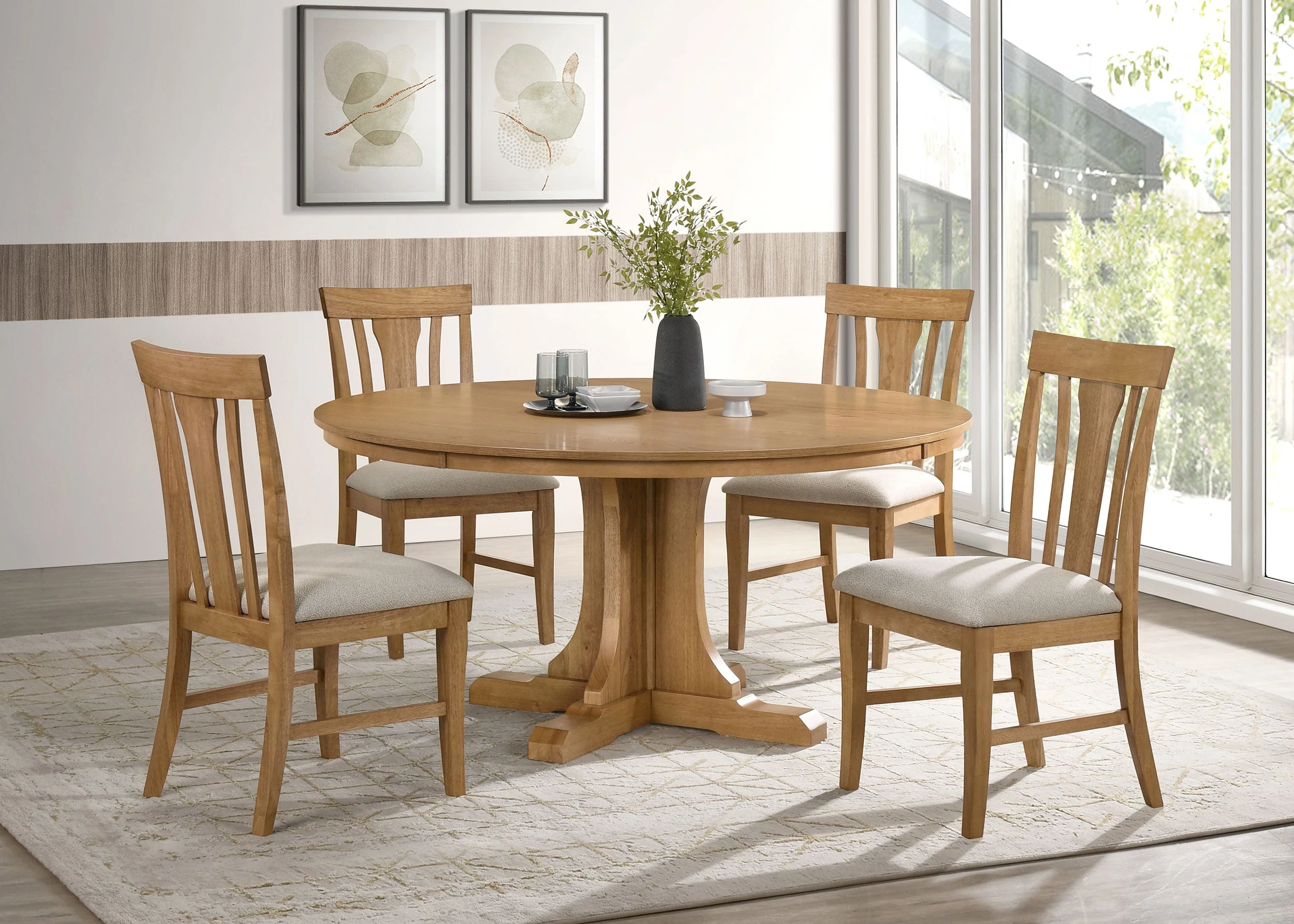 Hartville Round Dining Table Set Natural Light Brown - Image 3