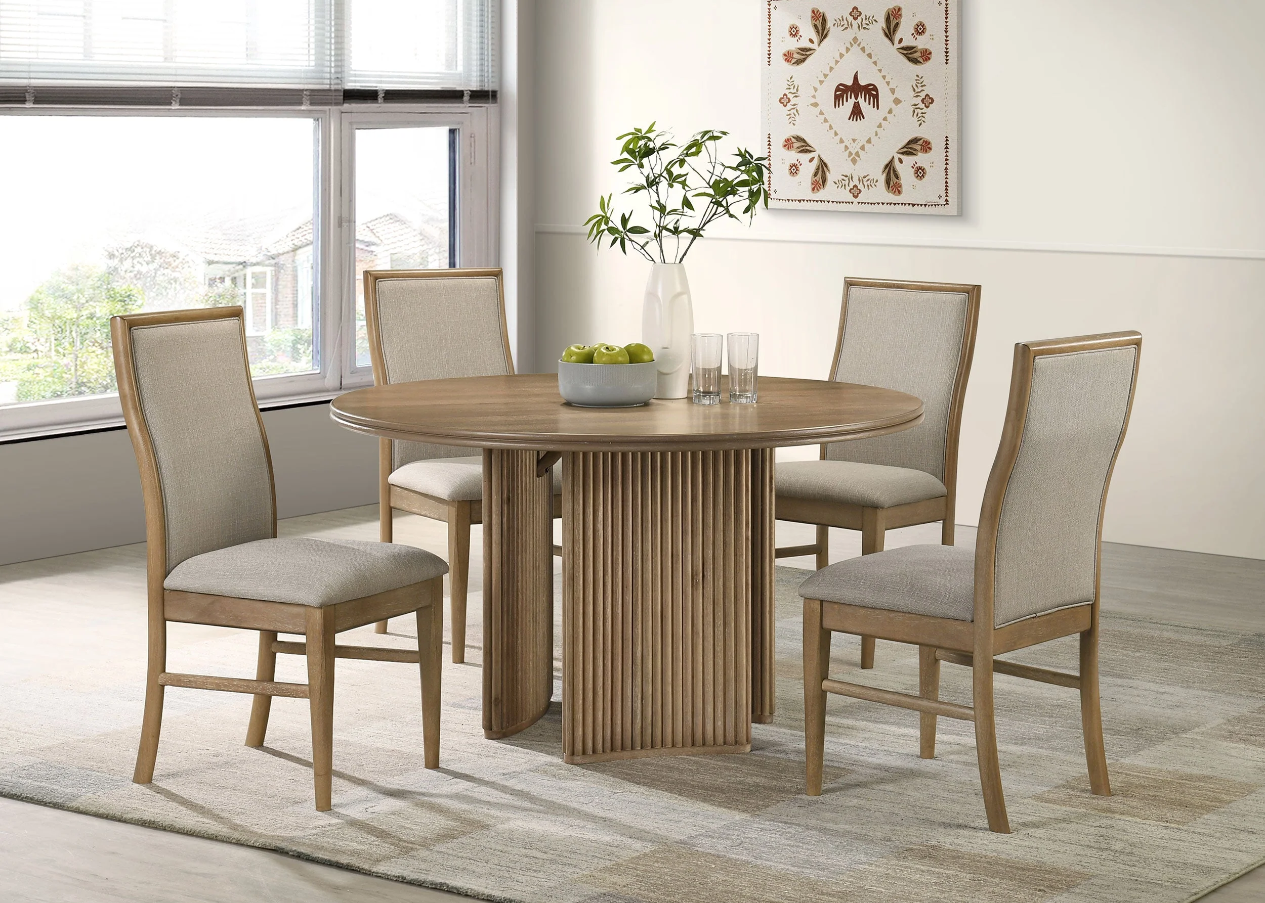 Adina 53-inch Round Wood Dining Table Distressed Light Brown - Image 10