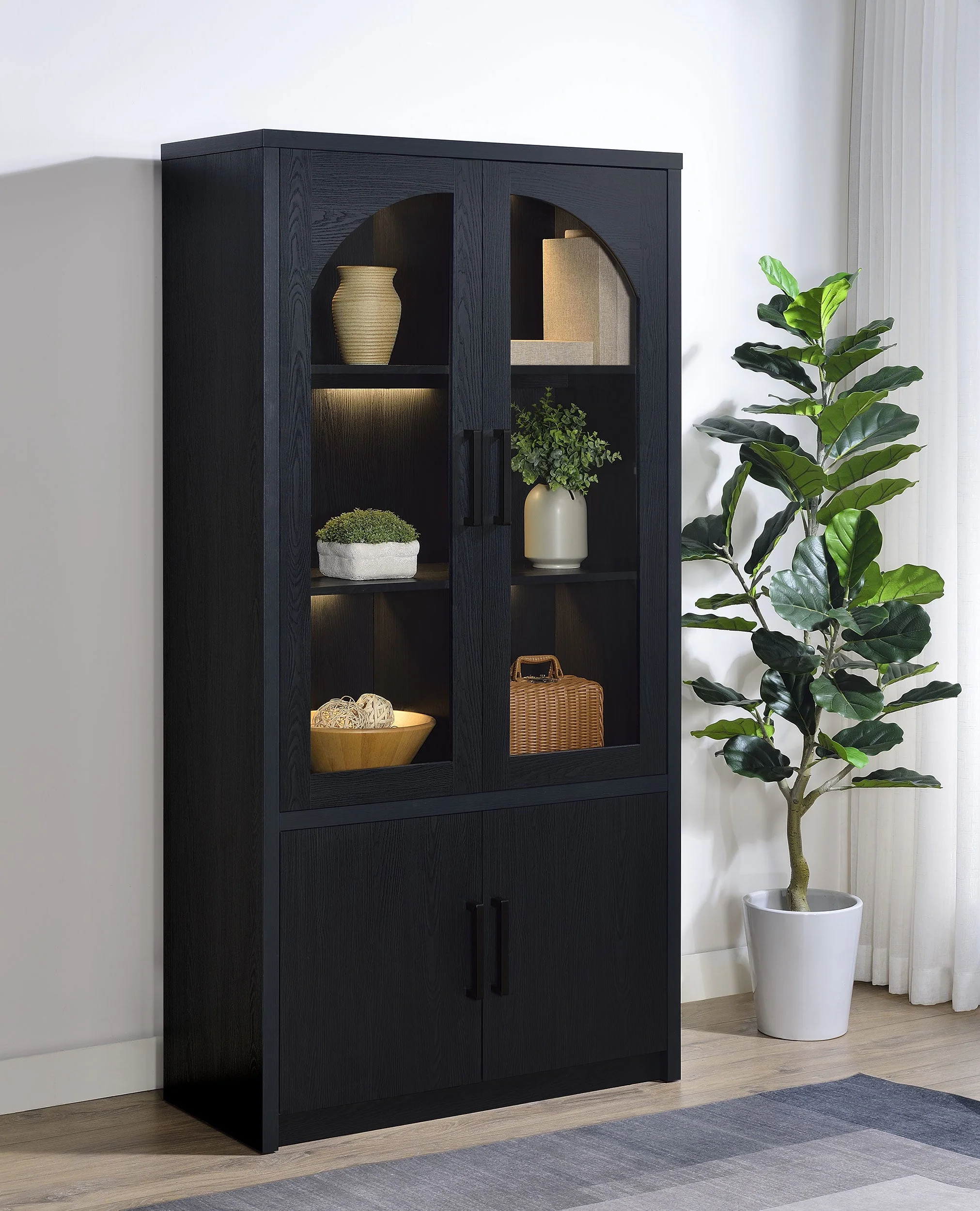 Riva 4-door Tall Accent Display Cabinet LED Lighting Black - Image 4