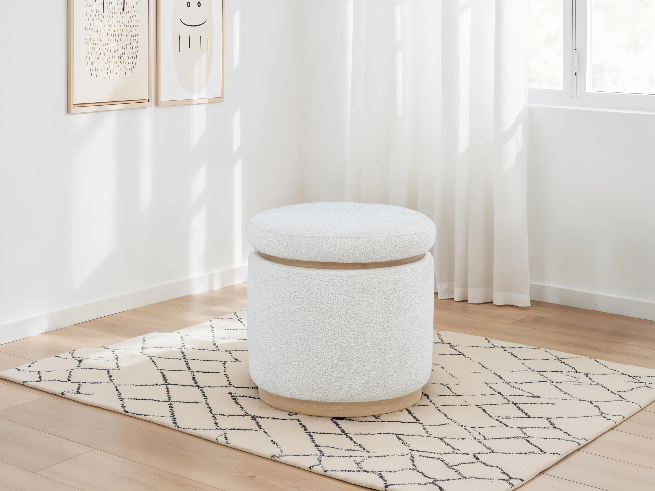 Remuda Boucle Upholstered Round Storage Ottoman Ivory - Image 3