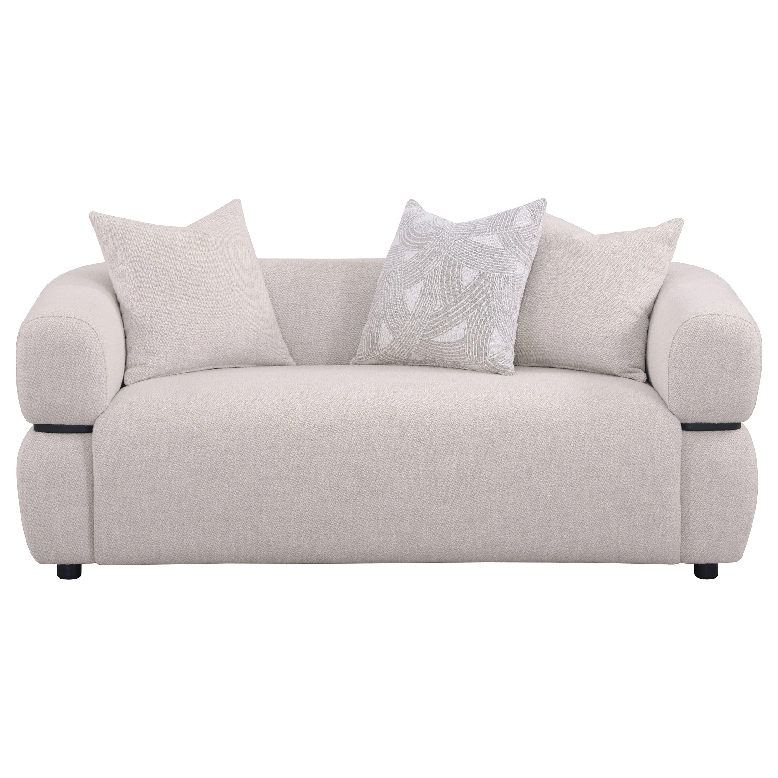 Jeanette 73-inch Fabric Upholstered Round Arm Loveseat Beige - Image 4