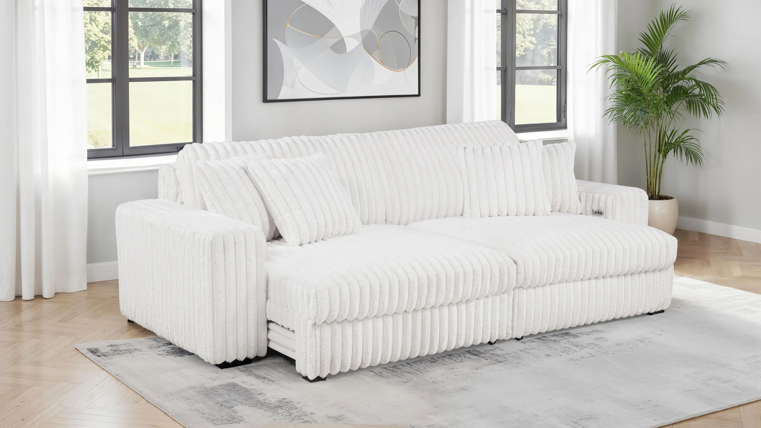 Jacana Corduroy Upholstered Dual Power Chaise Sofa - Image 10