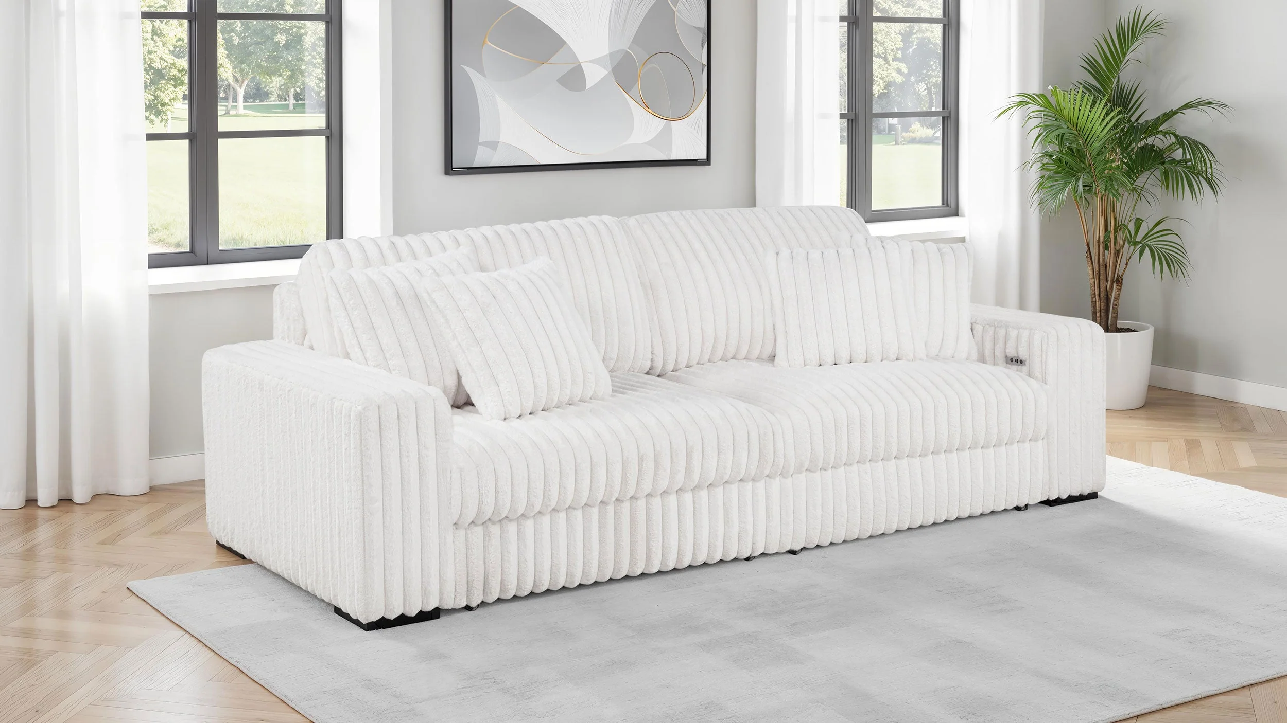 Jacana Corduroy Upholstered Dual Power Chaise Sofa - Image 7
