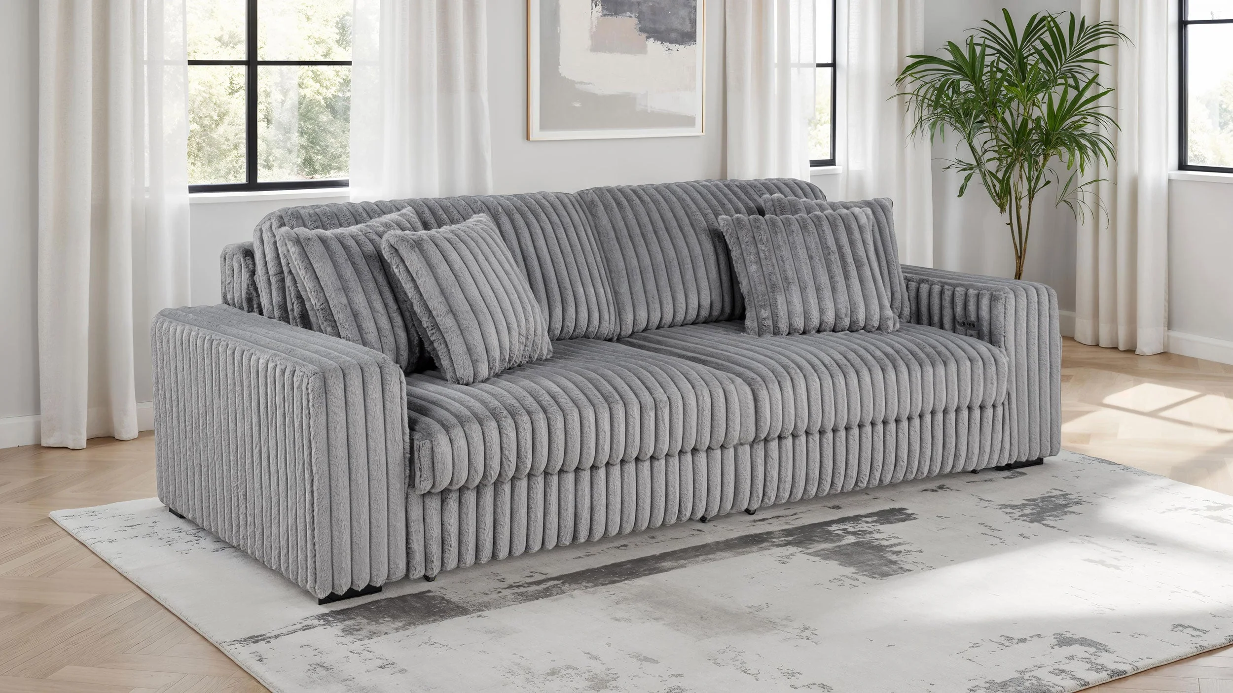 Jacana Corduroy Upholstered Dual Power Chaise Sofa - Image 8