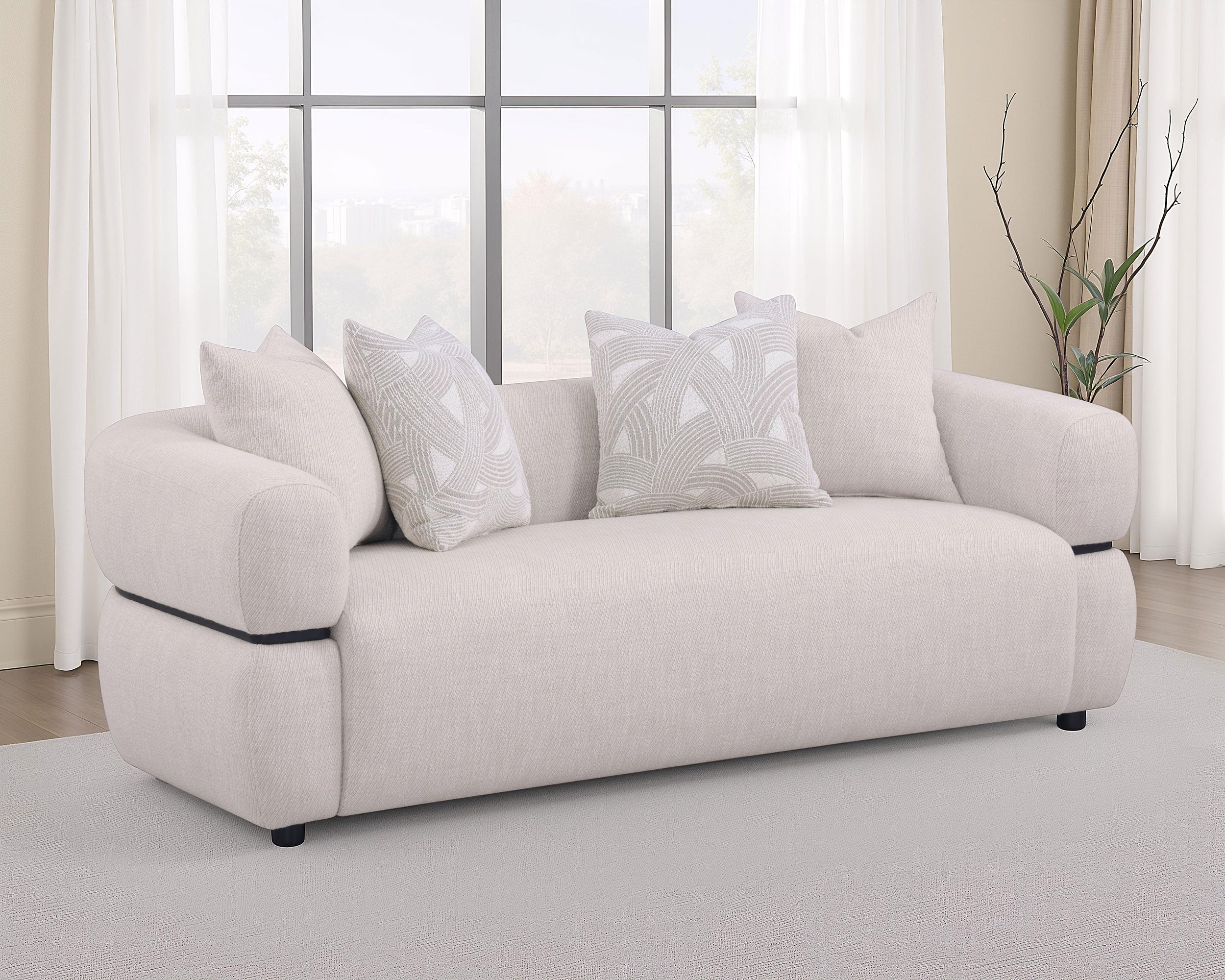 Jeanette 84-inch Fabric Upholstered Round Arm Sofa Beige - Image 3