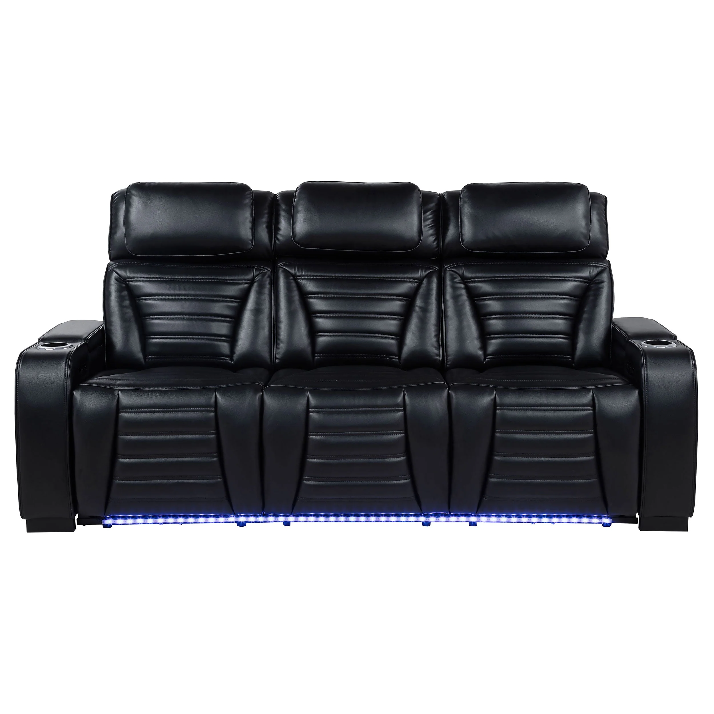 Zuma Faux Leather Dual Power Reclining LED Sofa Black - Image 6
