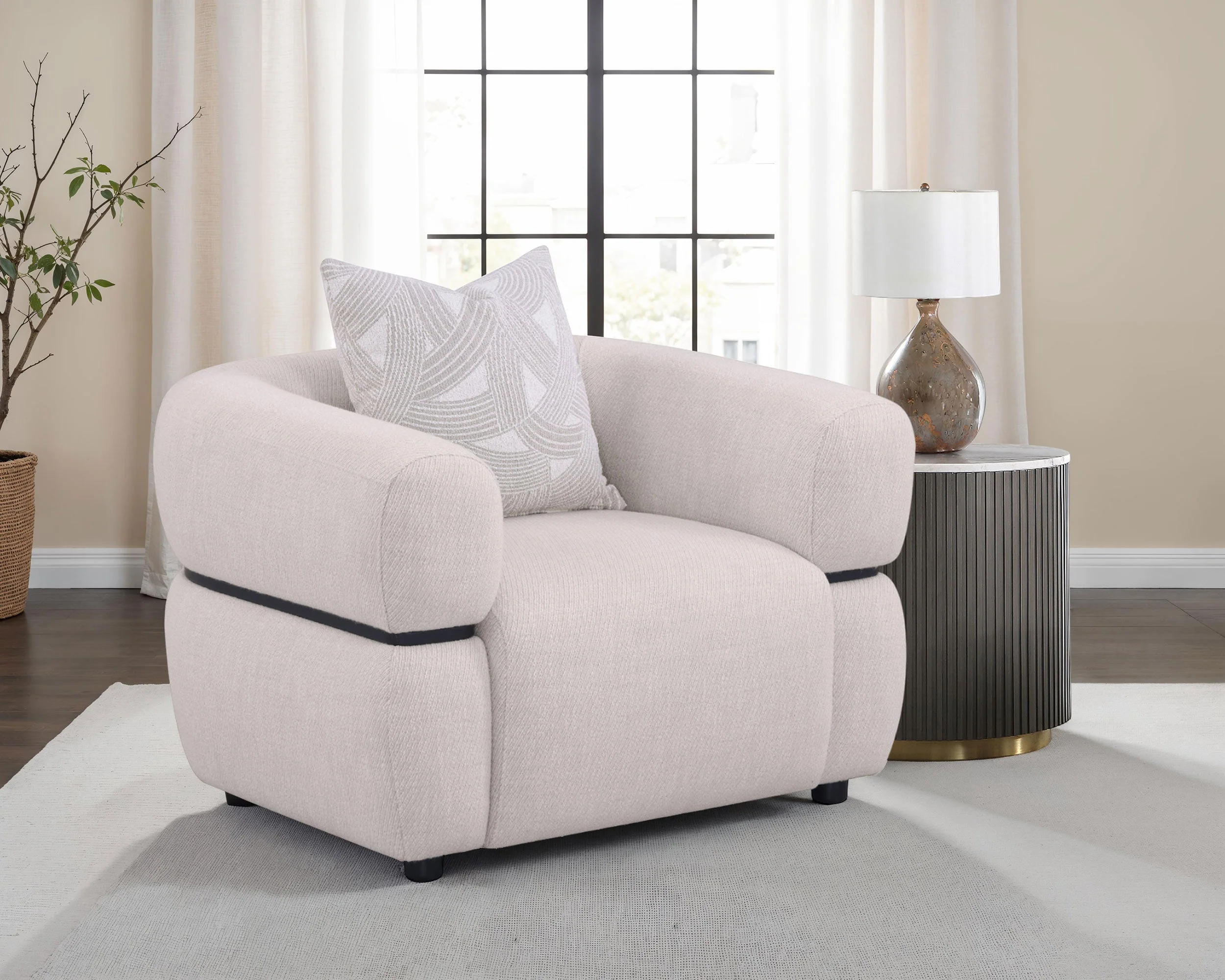 Jeanette Fabric Upholstered Round Arm Accent Chair Beige - Image 3