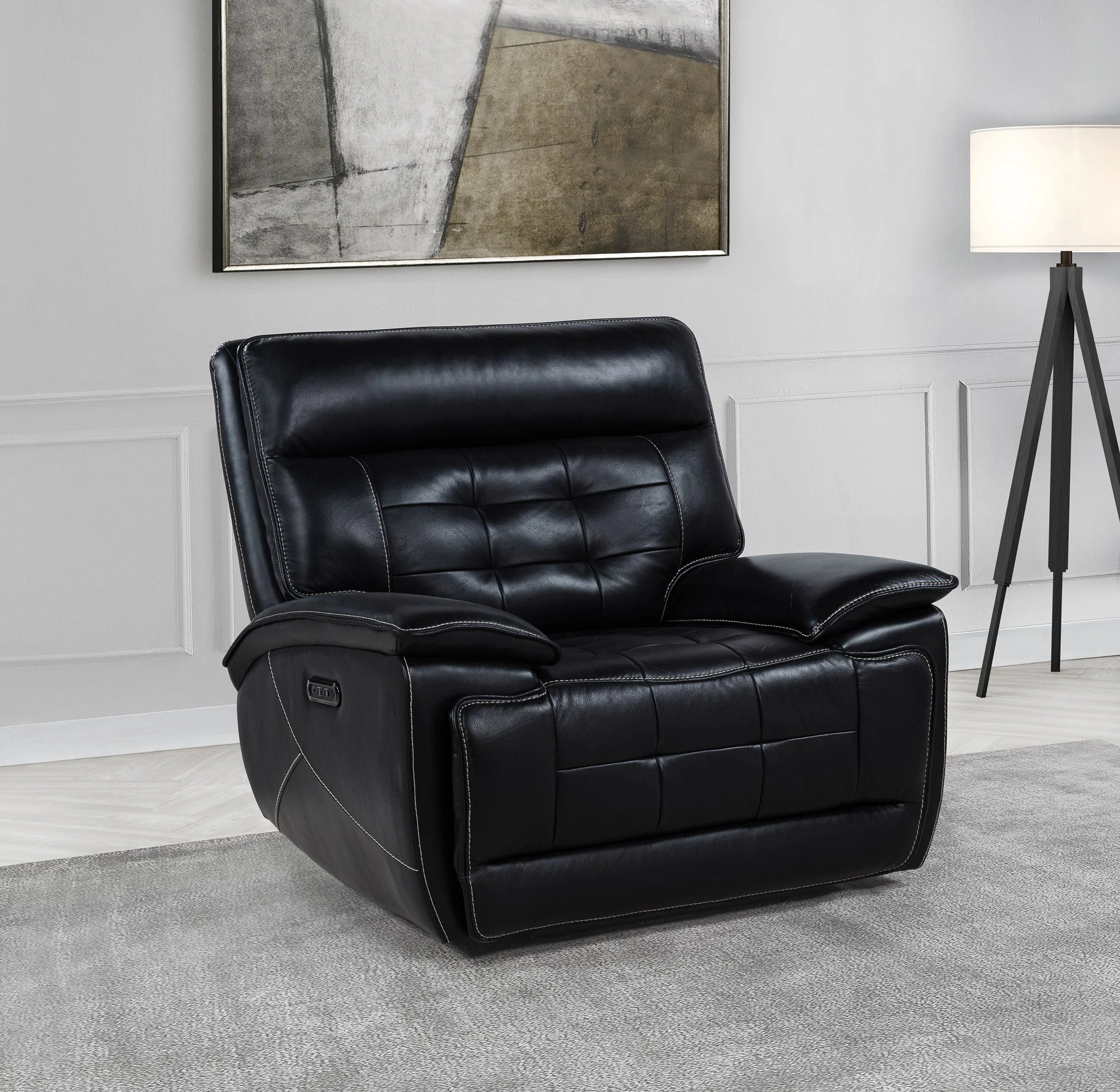 Hewitt Leather Upholstered Dual Power Recliner Chair Black - Image 3