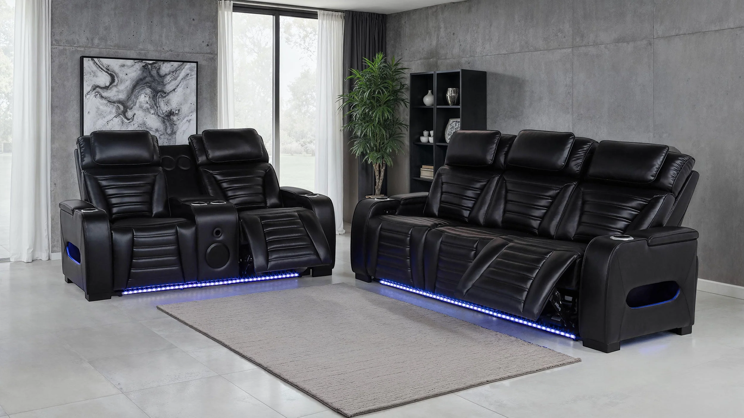 Zuma Faux Leather Upholstered Dual Power LED Recliner Black - Image 11