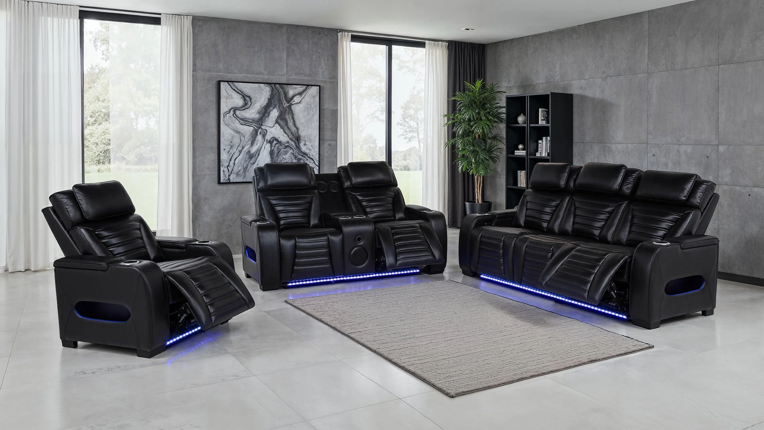 Zuma Faux Leather Upholstered Dual Power LED Recliner Black - Image 12