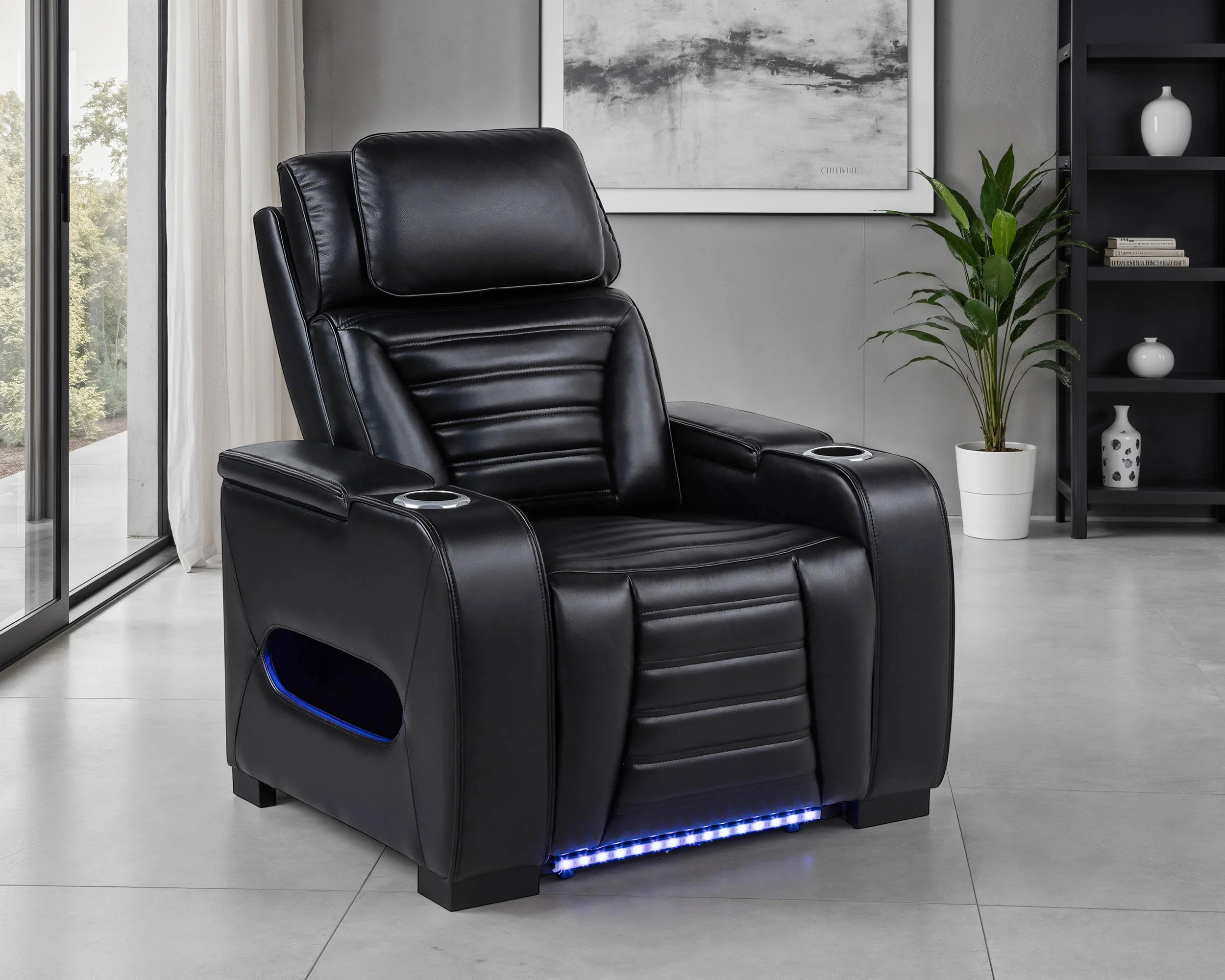 Zuma Faux Leather Upholstered Dual Power LED Recliner Black - Image 3