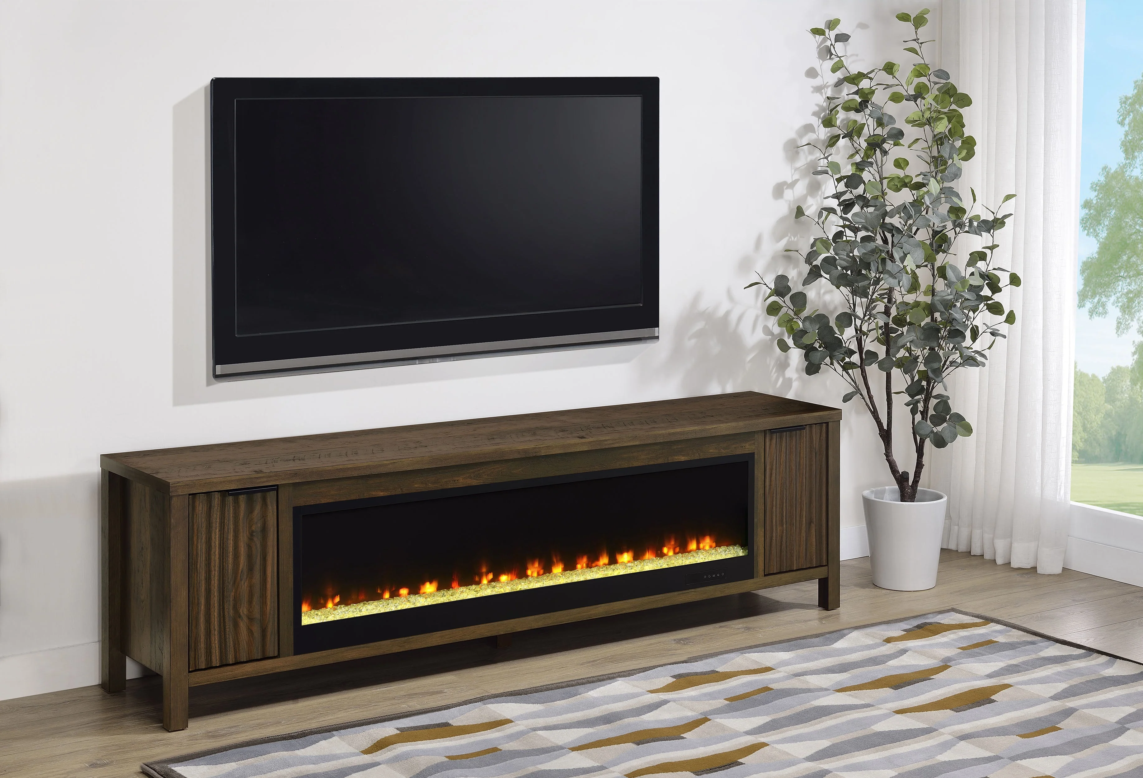 Carey 79-inch TV Stand Fireplace Media Console Dark Pine - Image 3