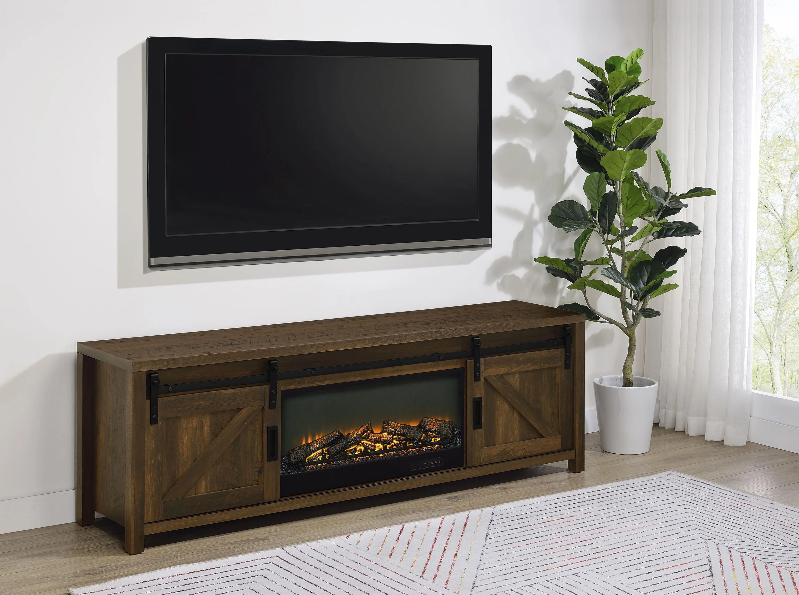 Enfield 71-inch TV Stand Fireplace Media Console Dark Pine - Image 3
