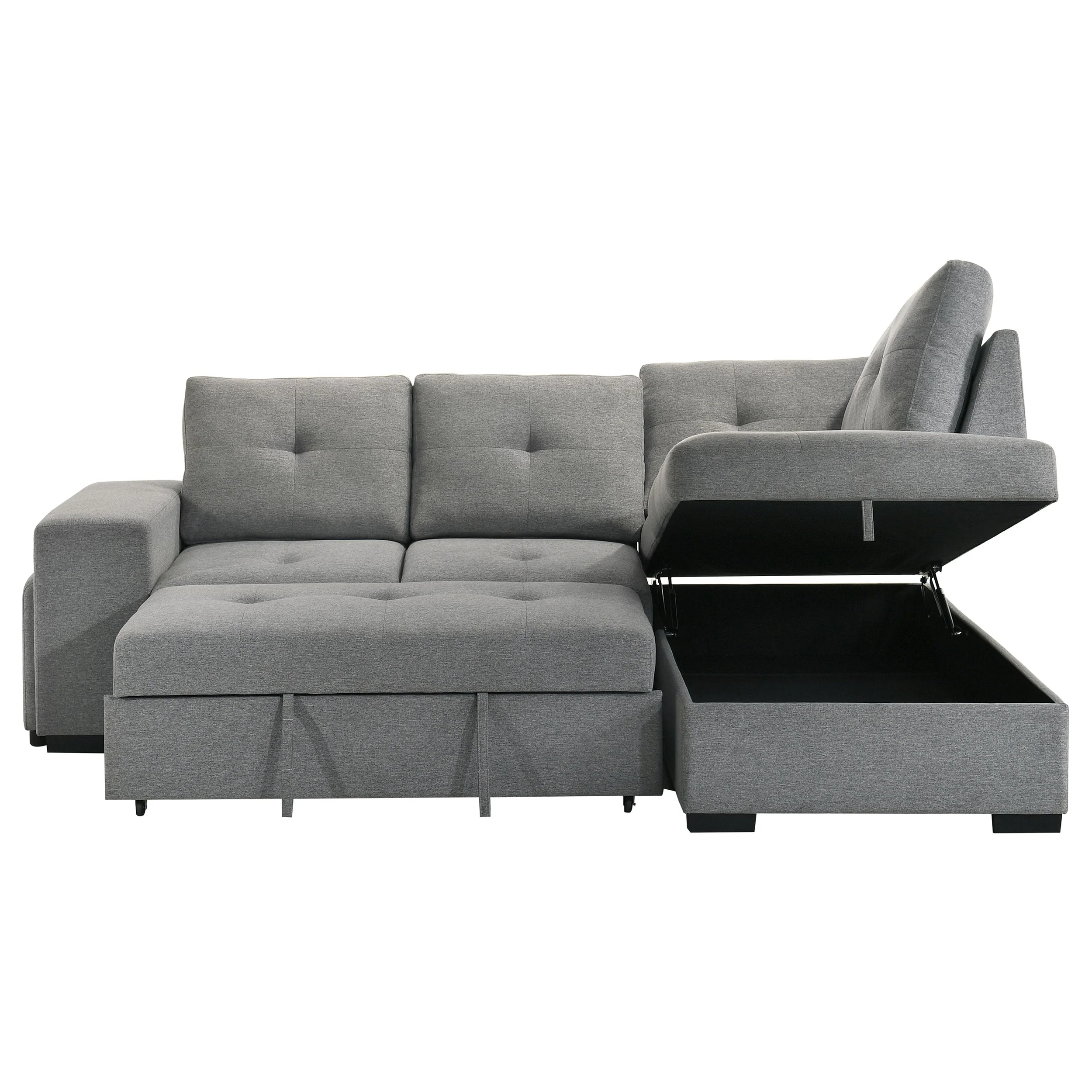 Roanne Fabric Upholstered Sleeper Sectional Sofa Grey - Image 12