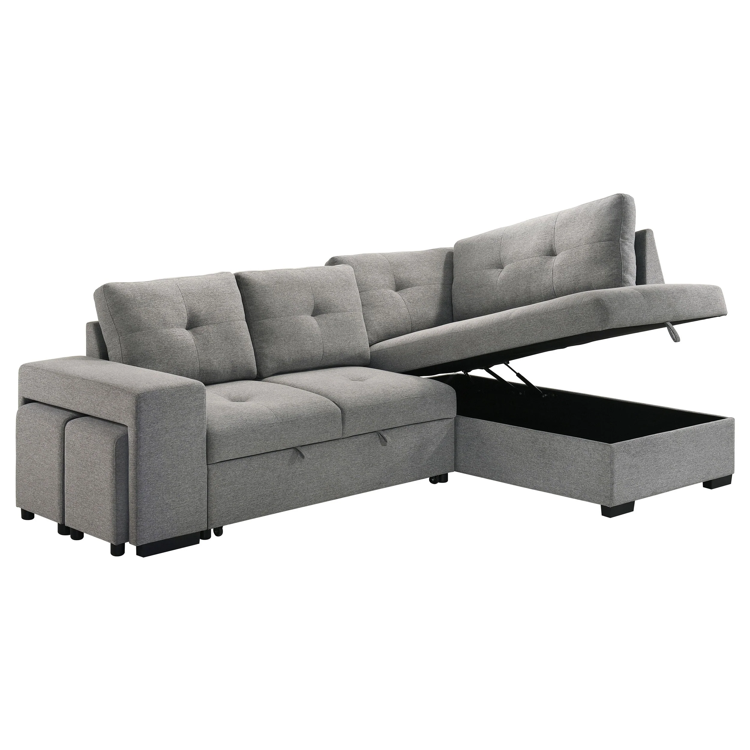 Roanne Fabric Upholstered Sleeper Sectional Sofa Grey - Image 8