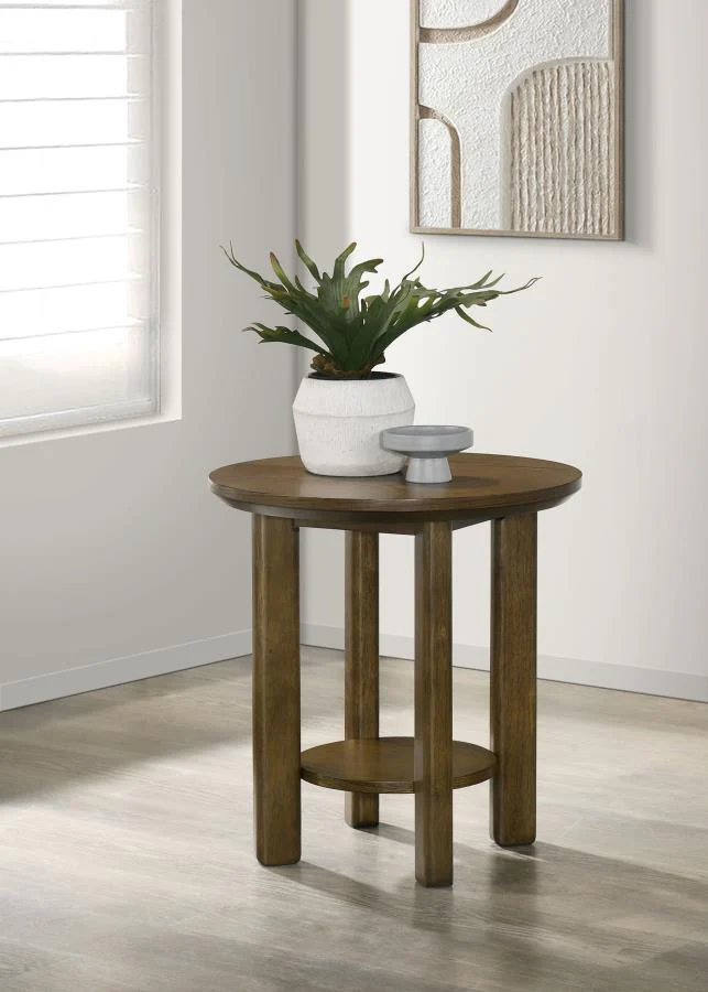 Ottowa Round Wood Side End Table with Shelf - Image 2