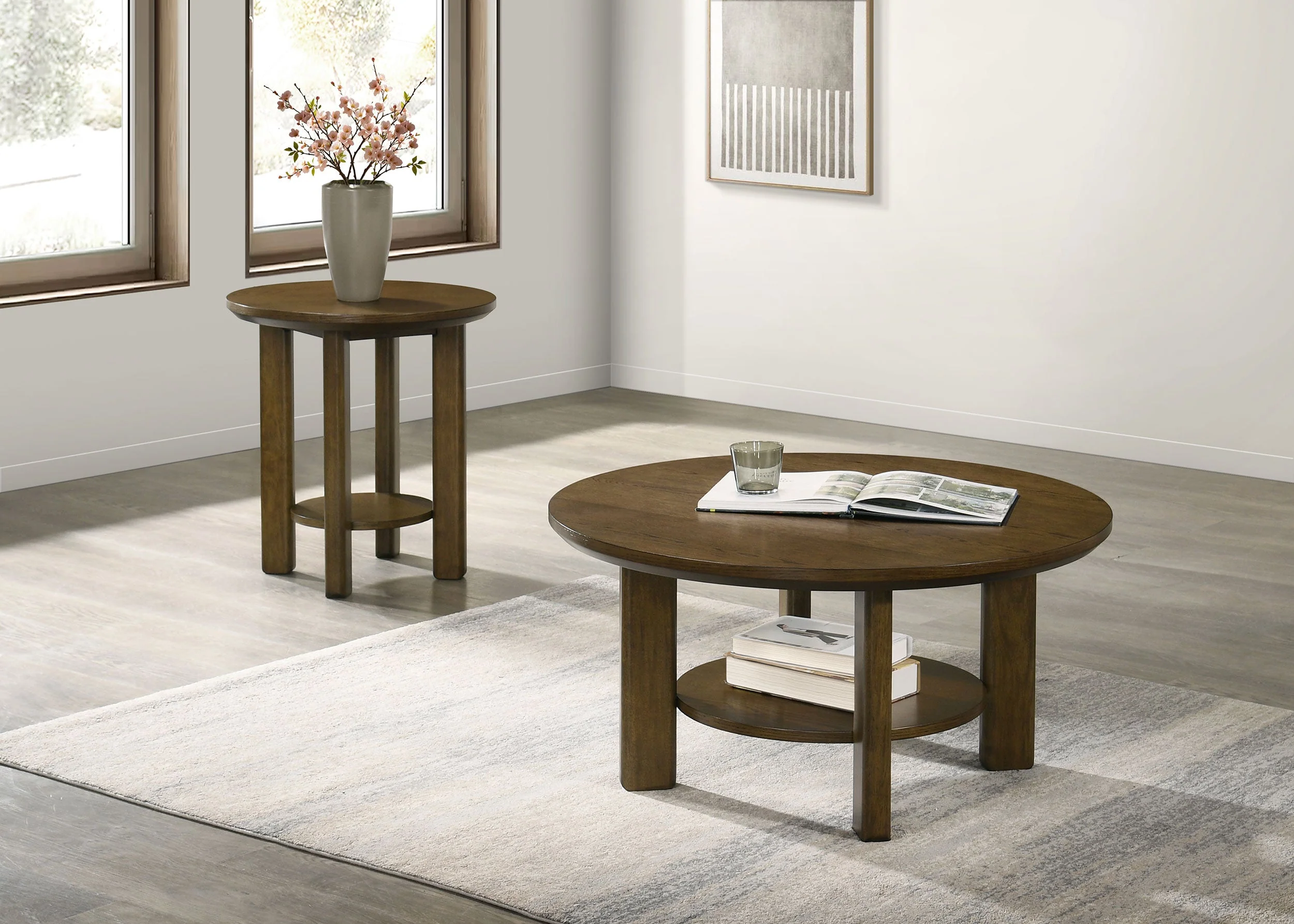 Ottowa Round Wood Side End Table with Shelf - Image 22