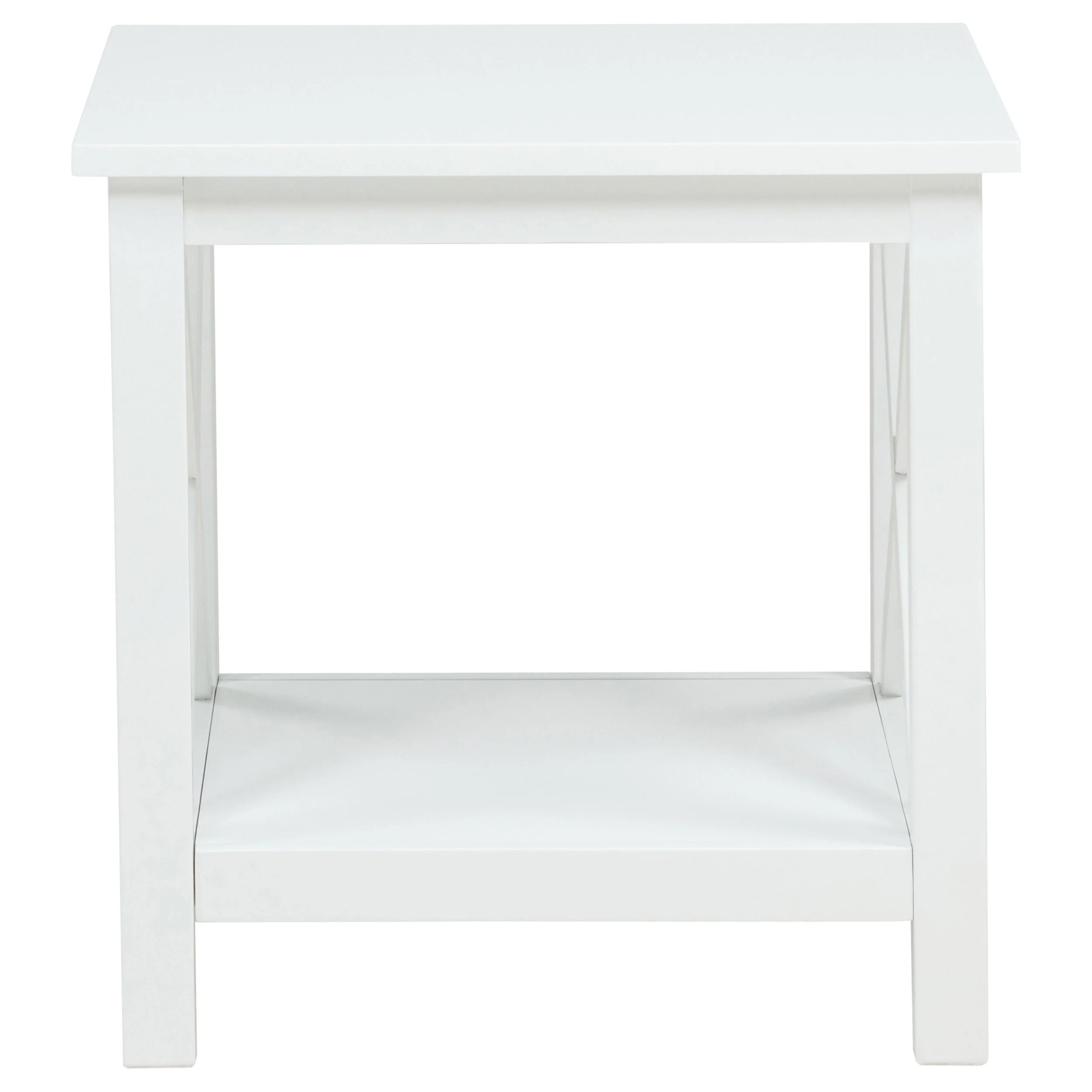 Skyview Square Pine Wood Side End Table with Shelf White - Image 4