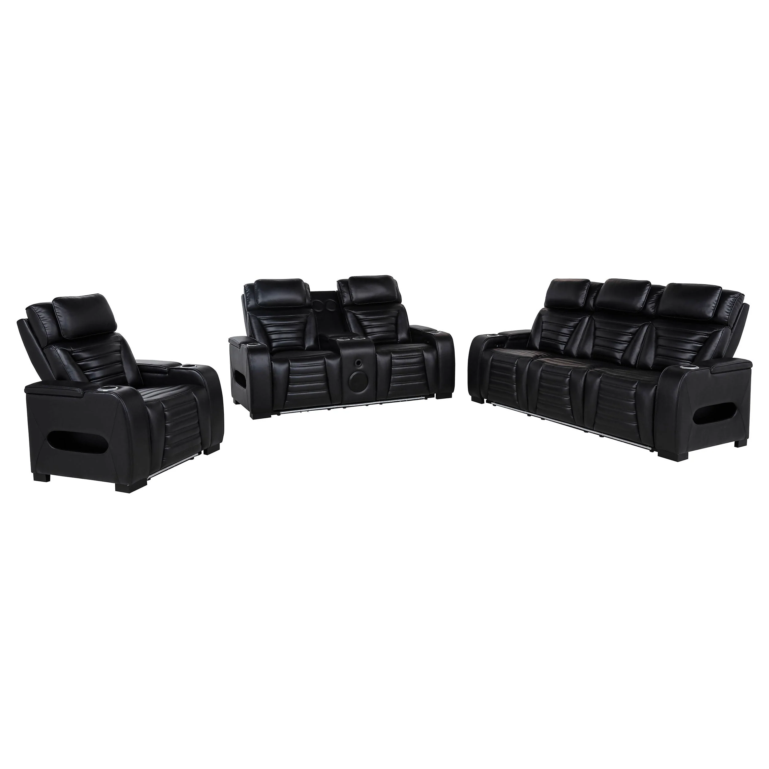 Zuma Faux Leather Dual Power LED Sofa Set - Image 4